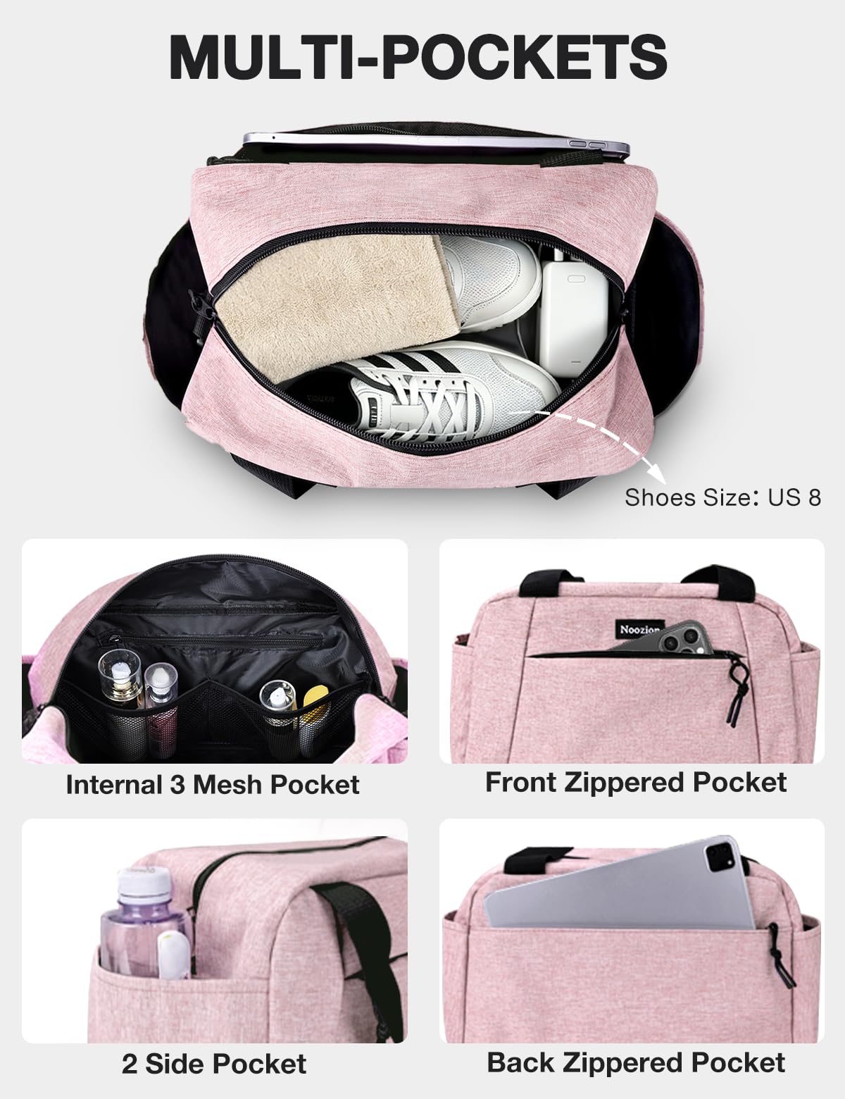 Noozion 14 inch Small Gym Bag for Women & Men, Lightweight Carry On Mini Duffle Bag with Multiple Pockets, Sports Bag for Travel and Workout.