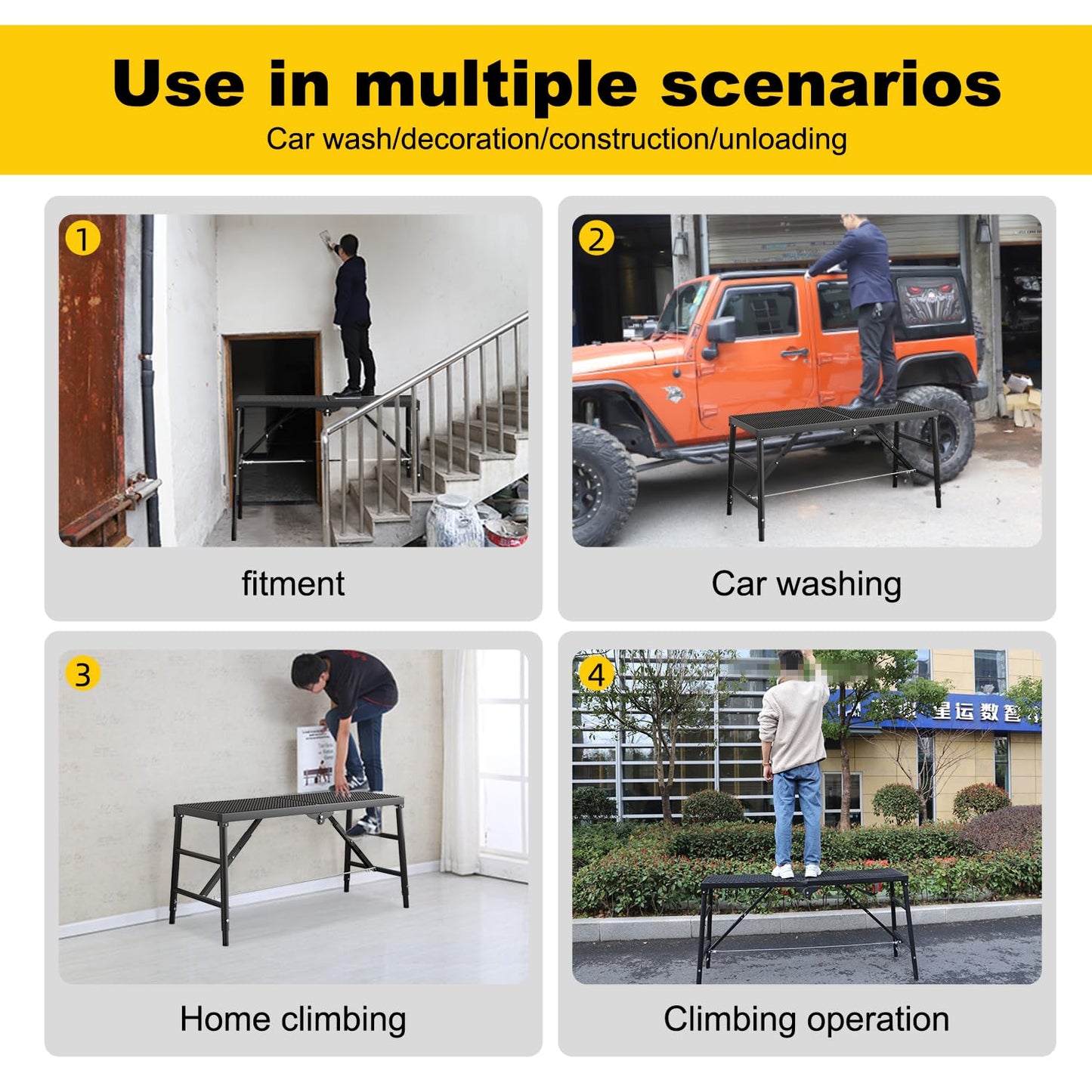 Scaffolding Platform 15.75"x59.05" Adjustable Work Platform Support 330 lbs Portable Scaffold 5 Gear Adjust Height 31 to 46 inches Folding Ladder Step Stool Non Slip