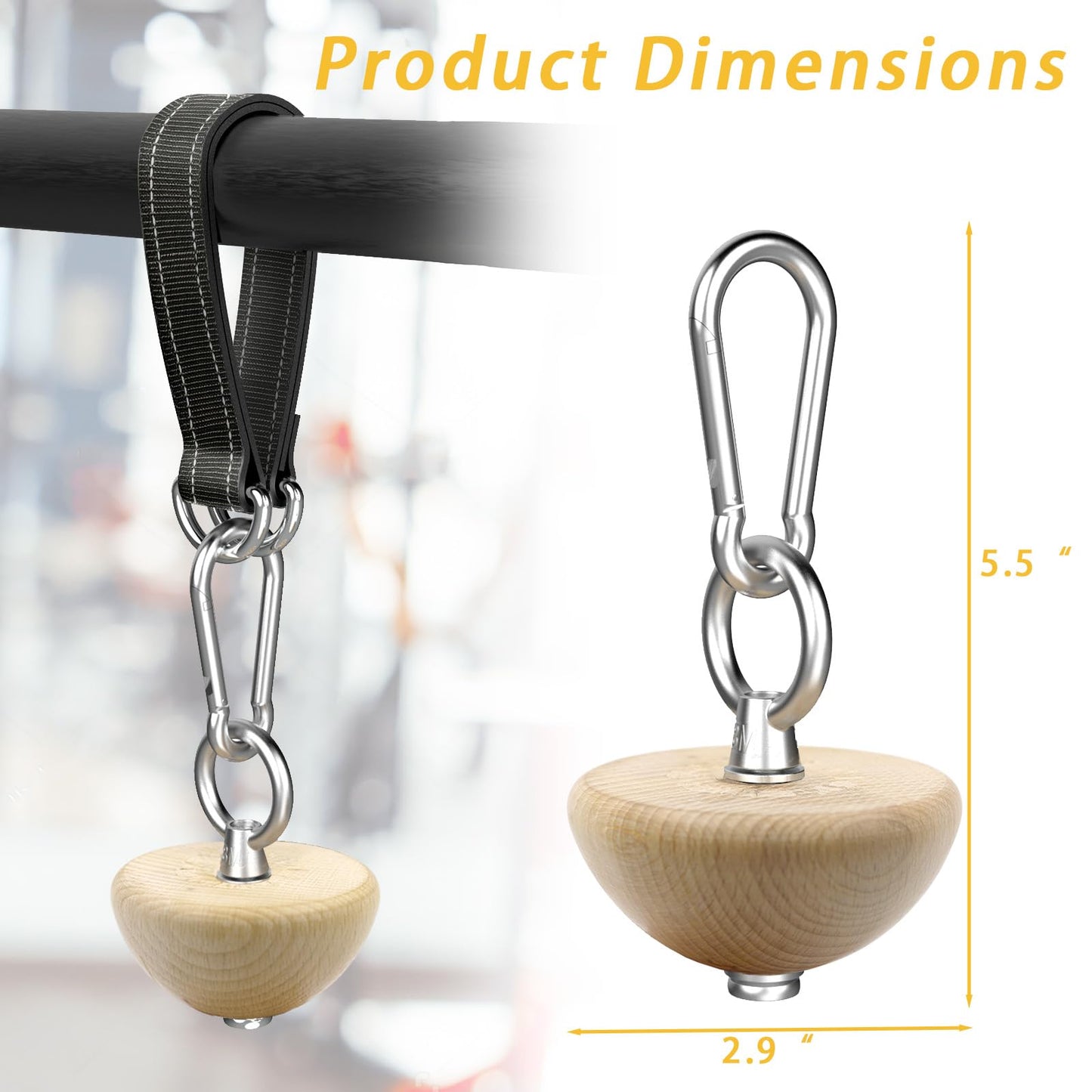 WRIST FIGHT Wooden Grip Balls for Pull-Ups – 2-in-1 Flat Top & Half-Sphere Design – Beech Wood Forearm Strength Trainer with Straps & Metal Clips – for Climbers & Athletes