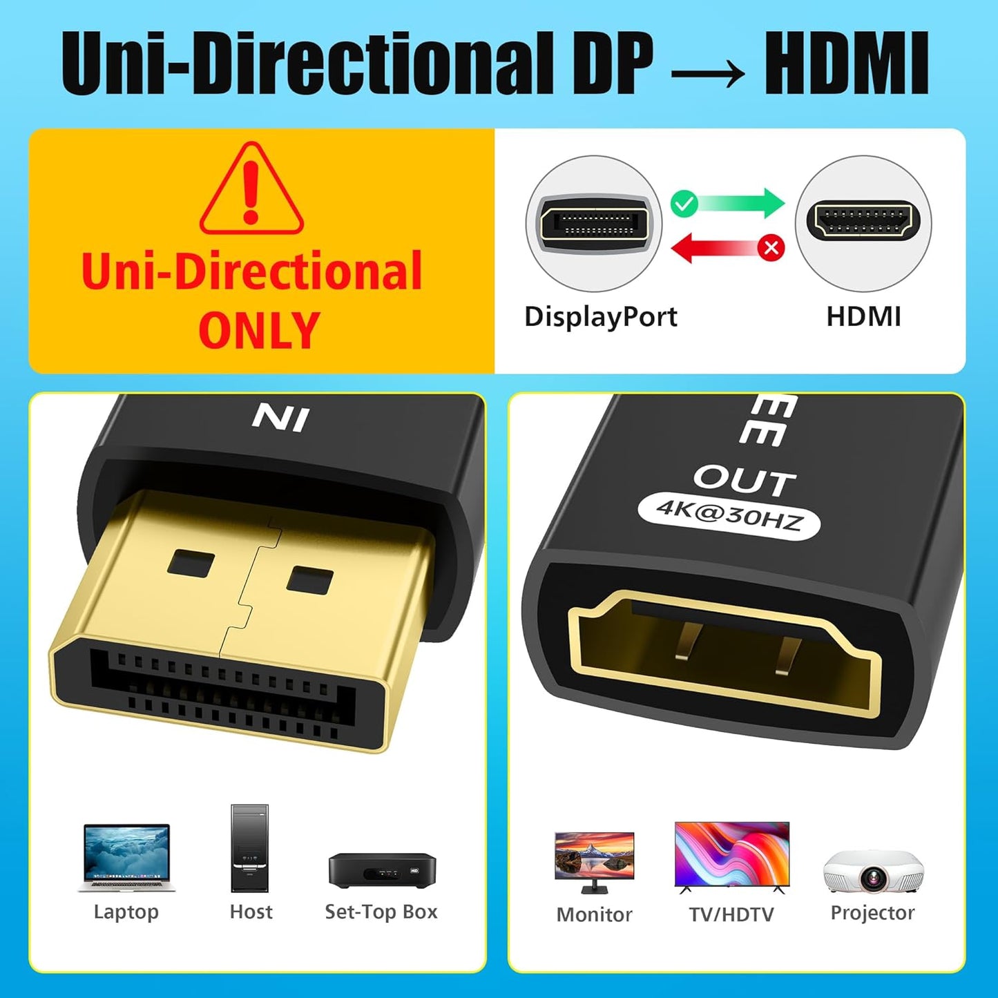 AGVEE 2 Pack 4K@30HZ 2K@60HZ 1080P@120HZ Display Port to HDMI Adapter, Alloy Shell DP Displayport PC to HDMI Display