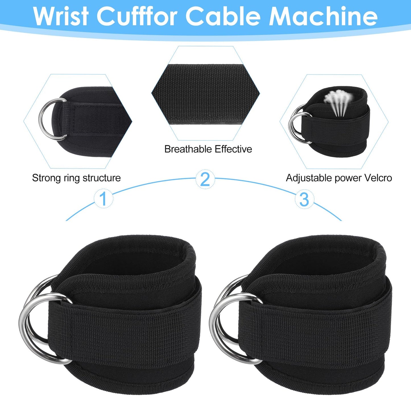 2 PCS Weightlifting Straps With D Ring, Adjustable Wrist Cuffs Gym, Padded Wrist Support, Cable Machine Accessories, Strength Training Equipment