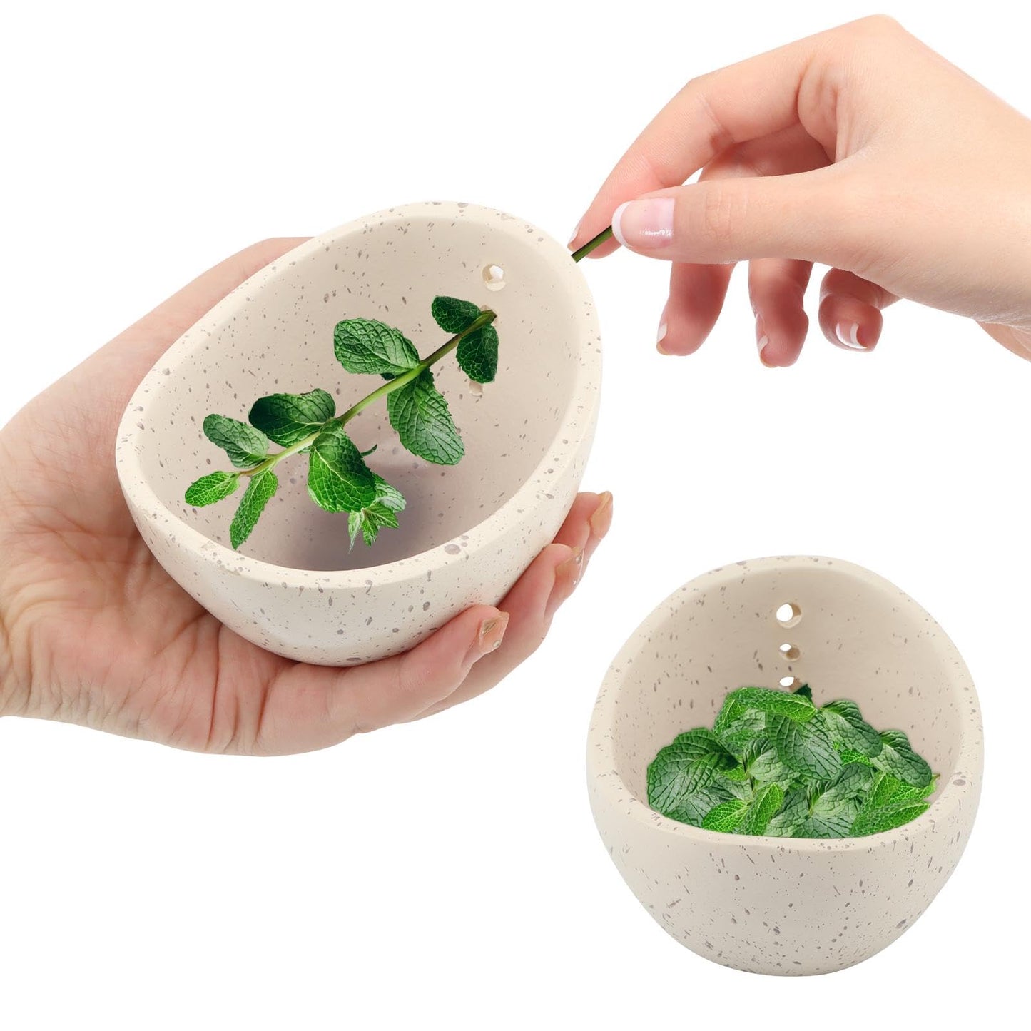 Pottery Herb Stripper Bowl, Handmade Herb Stripper Ceramic Bowl with 4-Slot Different Hole Sizes for Kale, Herbs & Broccoli, Efficient Peeling Off the Leafy Assembly(White)