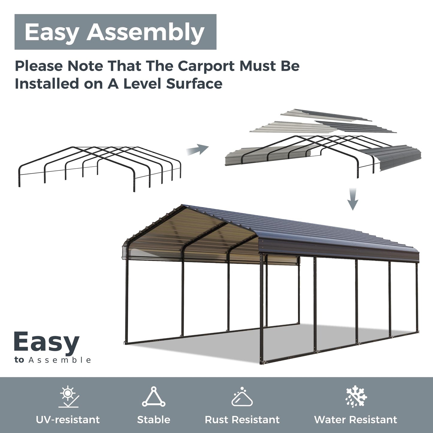 GREEN PARTY 12 x 20 ft Metal Carport Kits with Galvanized Steel Roof, Heavy Duty Metal Carport Canopy, Outdoor Car Tent Metal Garage Shelter for Car, SUV, Truck and Boats, Grey