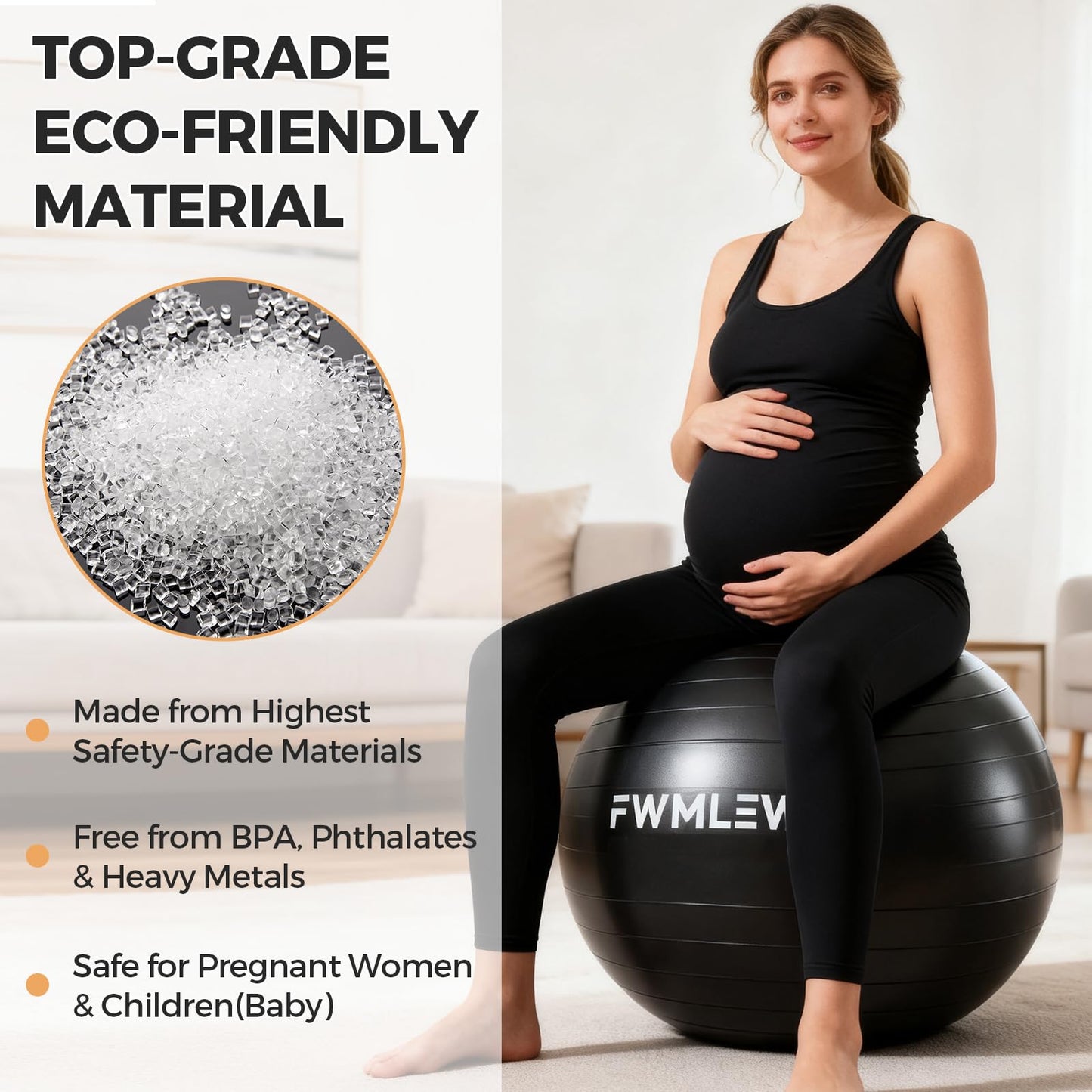 FWMLEW Extra Thick Exercise Yoga Ball, 5-Size Anti-Burst Heavy Duty Stability Gym Ball for Fitness, Core Workout, Pregnancy & Office Chair, Includes Quick Pump (S(15-18ines/38-45cm))