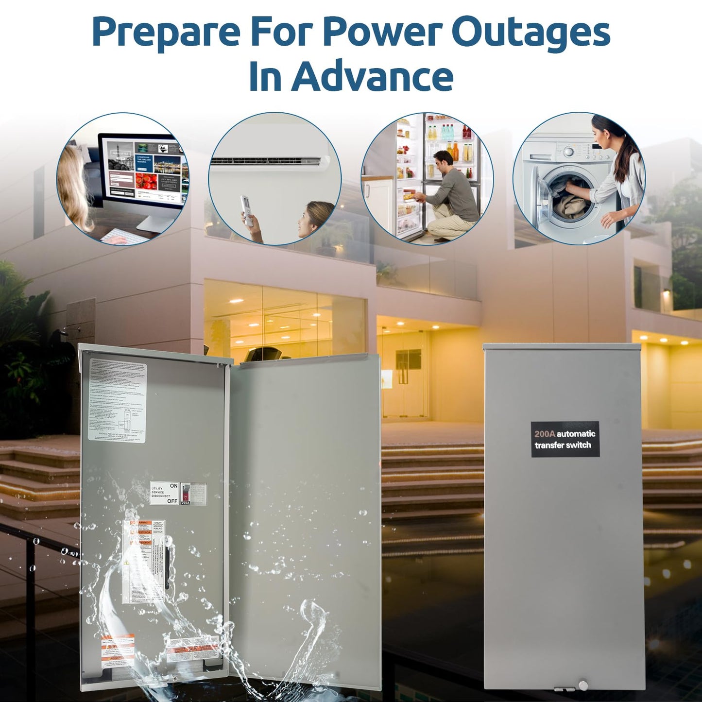 RXSW200A3 200 Amp Automatic Transfer Switch w/Power Management Replacement for Generac, Service Entrance Rated, NEMA 3R Aluminum Enclosure