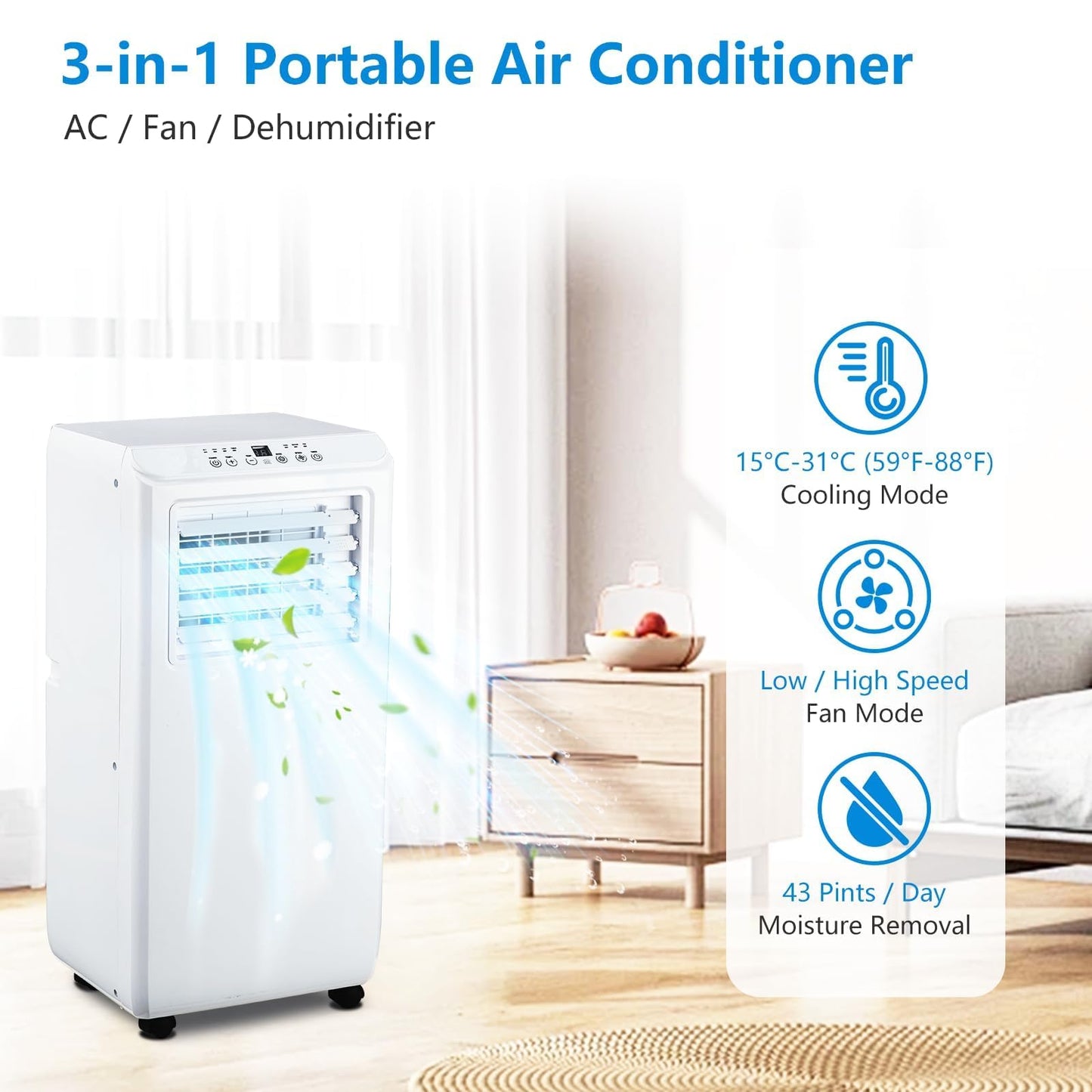 Portable Air Conditioners 10000 BTU, Energy Efficient AC Unit w/Remote Control & 24H Timer, Quiet Cooling for Bedroom, Office, Dorm Rooms Up to 450 Sq.Ft
