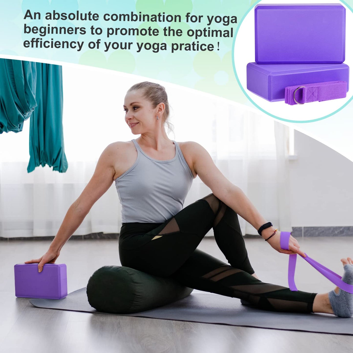 Meooeck 18 Pcs Yoga Blocks and Strap Set Include 12 EVA Foam Yoga Blocks Bulk 9"x6"x3" with 6 Adjustable 8 ft Straps D Ring Non Slip Props for Stretching Pilates Workout Studio Home Gym(Multicolor)