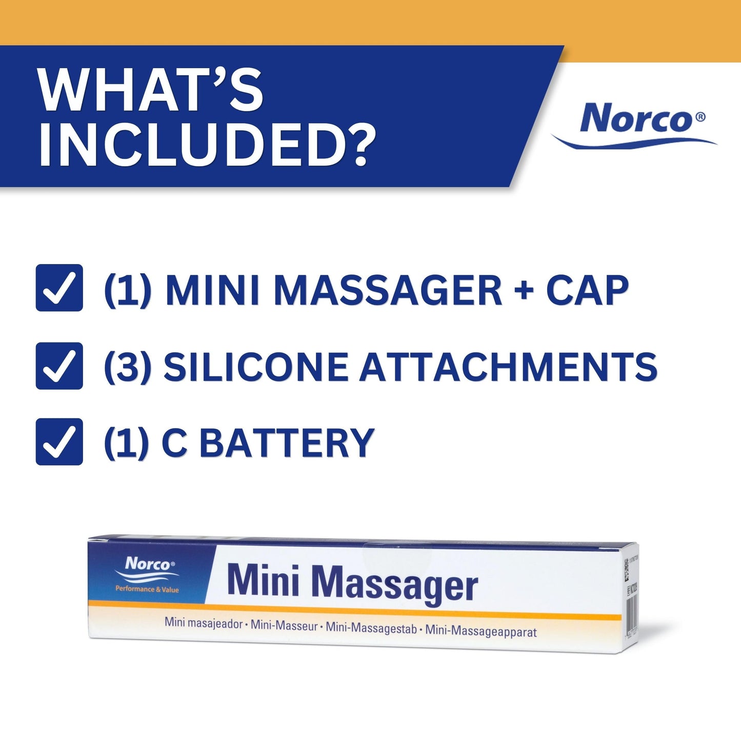 Norco Mini Massager – Portable Massage Gun for Scar Tissue Break Up, Massage, Hand, Finger, and Muscle Relief with 3 Silicone Attachments | NC70209