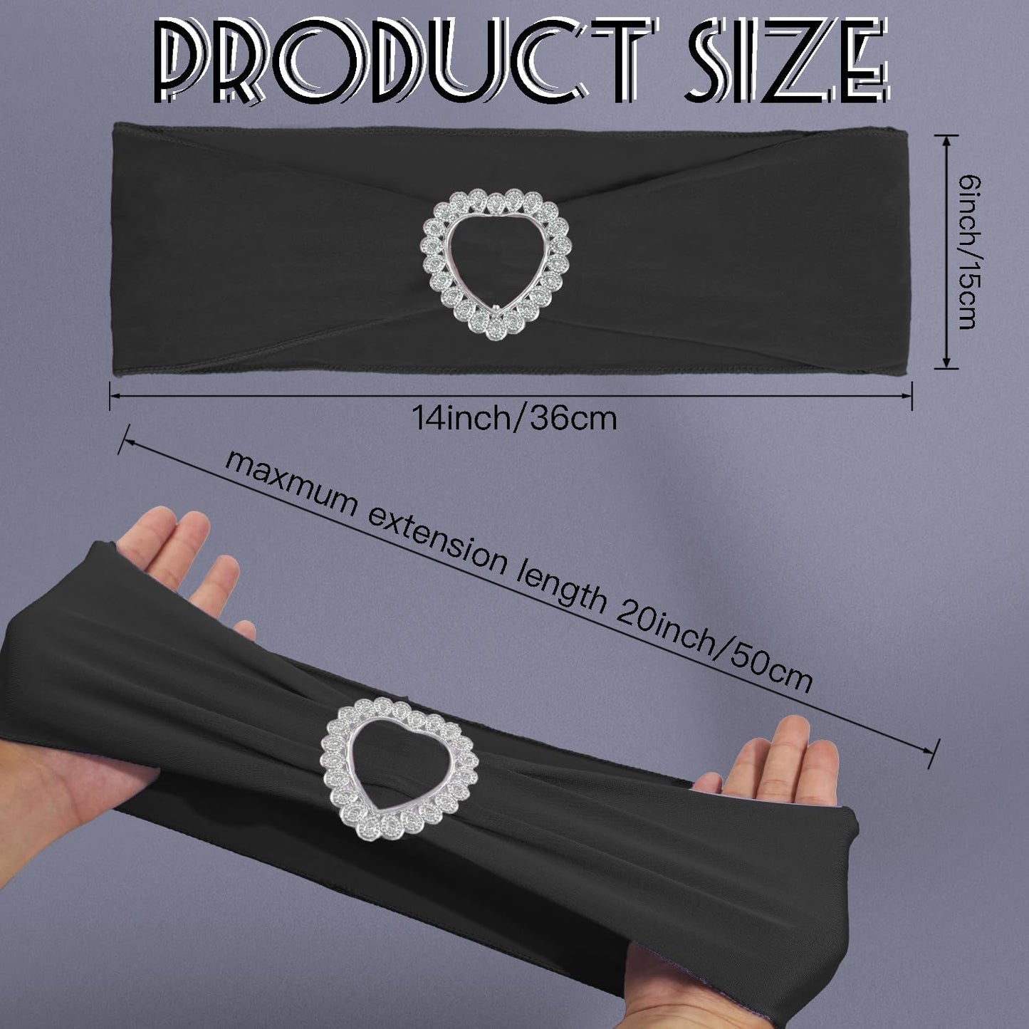 Skiennix 100PCS Spandex Stretch Black Chair Sashes - Universal Elastic Covers with Buckle Slider for Weddings & Events