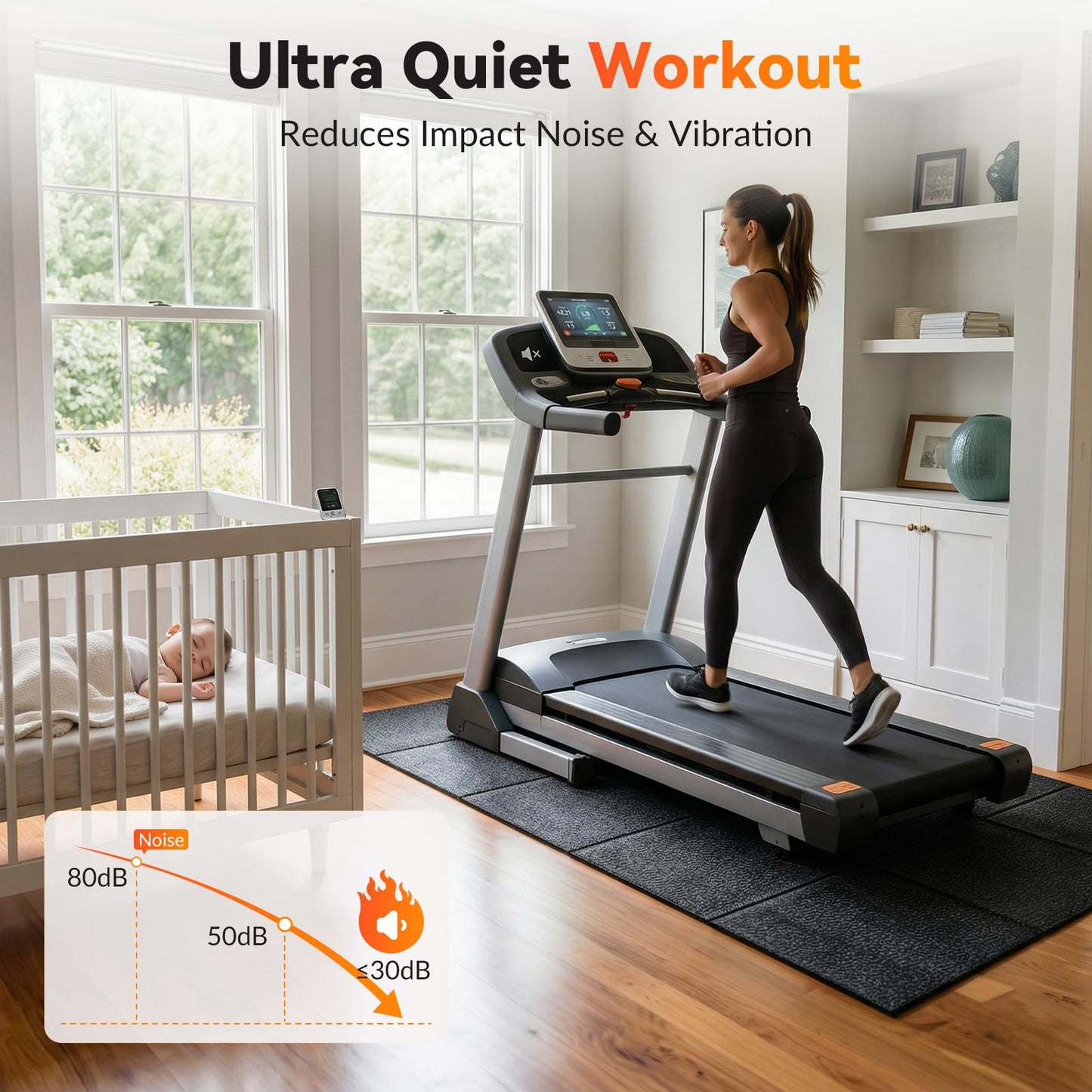 Treadmill Mat for Carpet & Hard Floors, 68" x 24" Foldable Floor Extra Thick Protection Mat, Non-Slip Noise & Shock Absorbing for Walking Pad, Exercise Bike, Elliptical, Home Gym Equipment