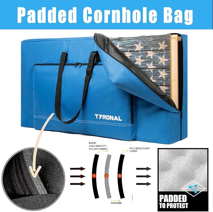 Cornhole Carrying Case Fits 4' x 2' Regulation Size Board, Cornhole Carrying Bag with Protective Padded Foam and One large pockets for Cornhole Outdoor Games, Only Bag. (Blue)