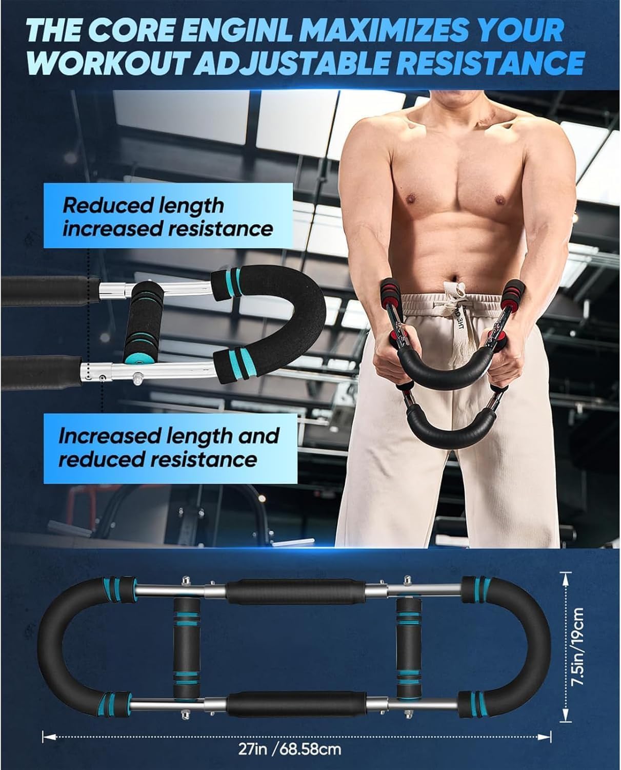 Twister Arm Trainer, 40-100lb Adjustable Chest Workout Equipment Power Twist Arm Trainer, Forearm Strengthener, Portable Spring Resistance for Home Fitness (Blue)