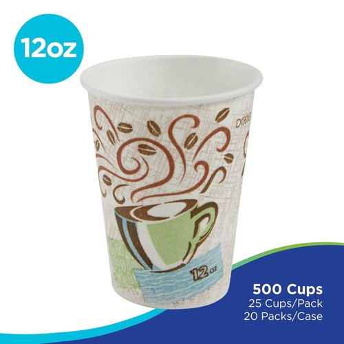 Dixie PerfecTouch 12 oz Paper Coffee Cups - Coffee Haze Design | 500 Count for Easy Serving
