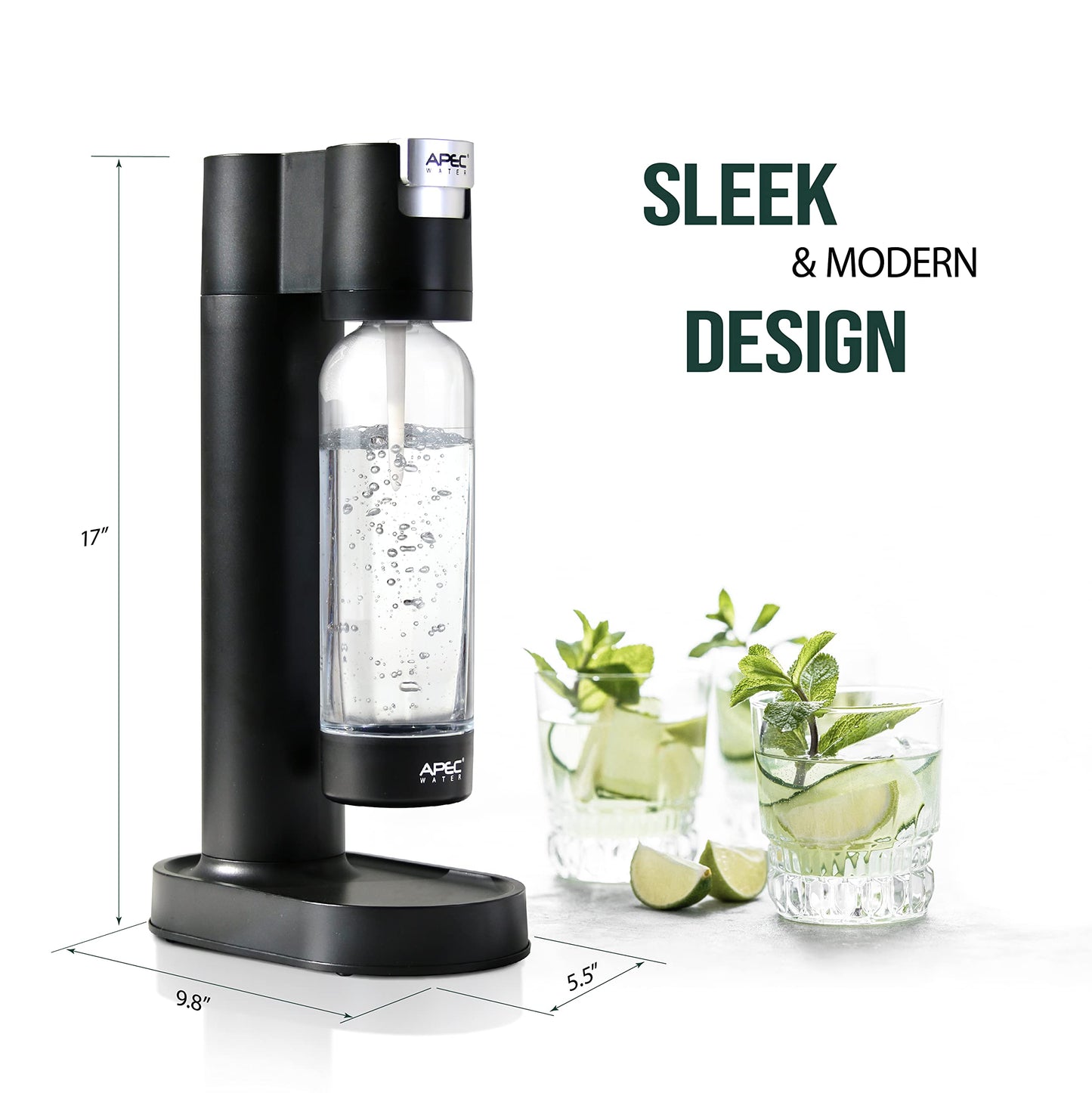 APEC WATER Sparkle Home Soda Maker - Quickly Carbonates Water to Make Any Drink Fizz Into Bubbly Soda/Water, Premium 0.8L PET Bottle (CO2 Cylinder NOT Included)