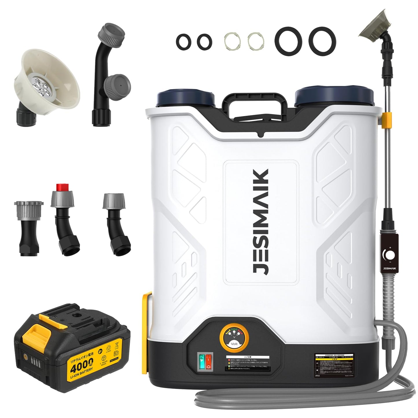 JESIMAIK Battery Powered Backpack Sprayer 4.8 Gallon, 4.0Ah Battery Electric Backpack Sprayer with Agitator, Telescopic Wand & 5 Nozzles, 120 PSI Adjustable Pressure for Weed Lawn Garden Pest Control