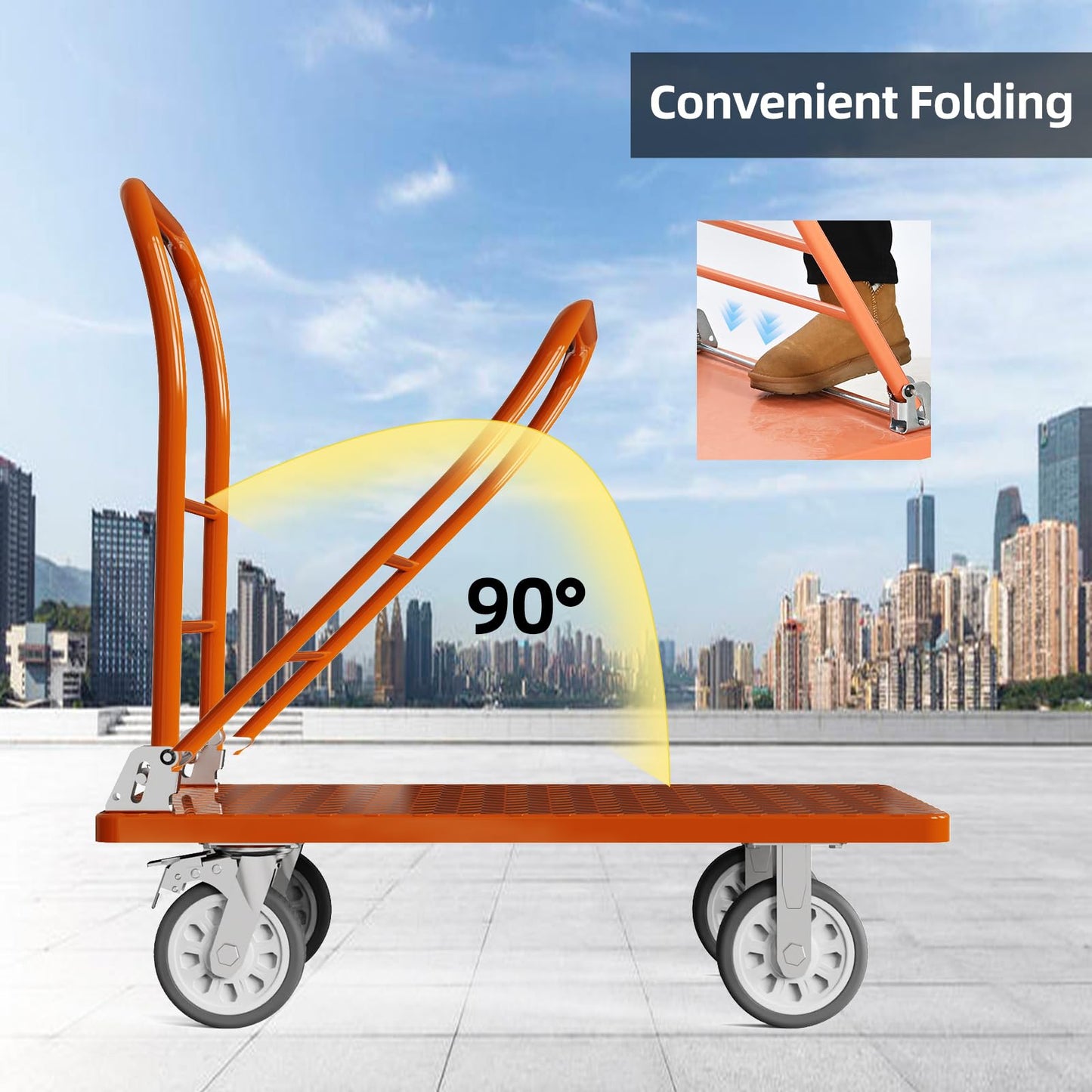 Heavy Duty Platform Truck Cart, Flatbed Cart Folding Hand Trucks, 2200lbs, with 6" Swivel Brake Casters, Foldable for Easy Storage (36" x 24")