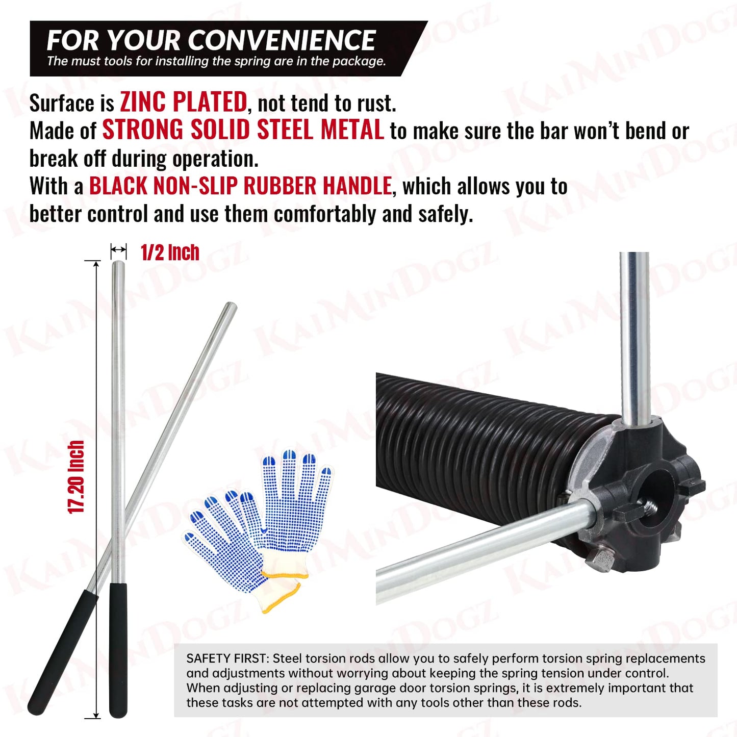 KaiMinDogz Pair of 1.75" Garage Door Torsion Springs Set with Non-Slip Winding Bars&Gloves, High Precision Electrophoresis Oil-Free Black Coated for Replacement, MIN 16,000 Cycles (0.218 x 1.75"x 20")