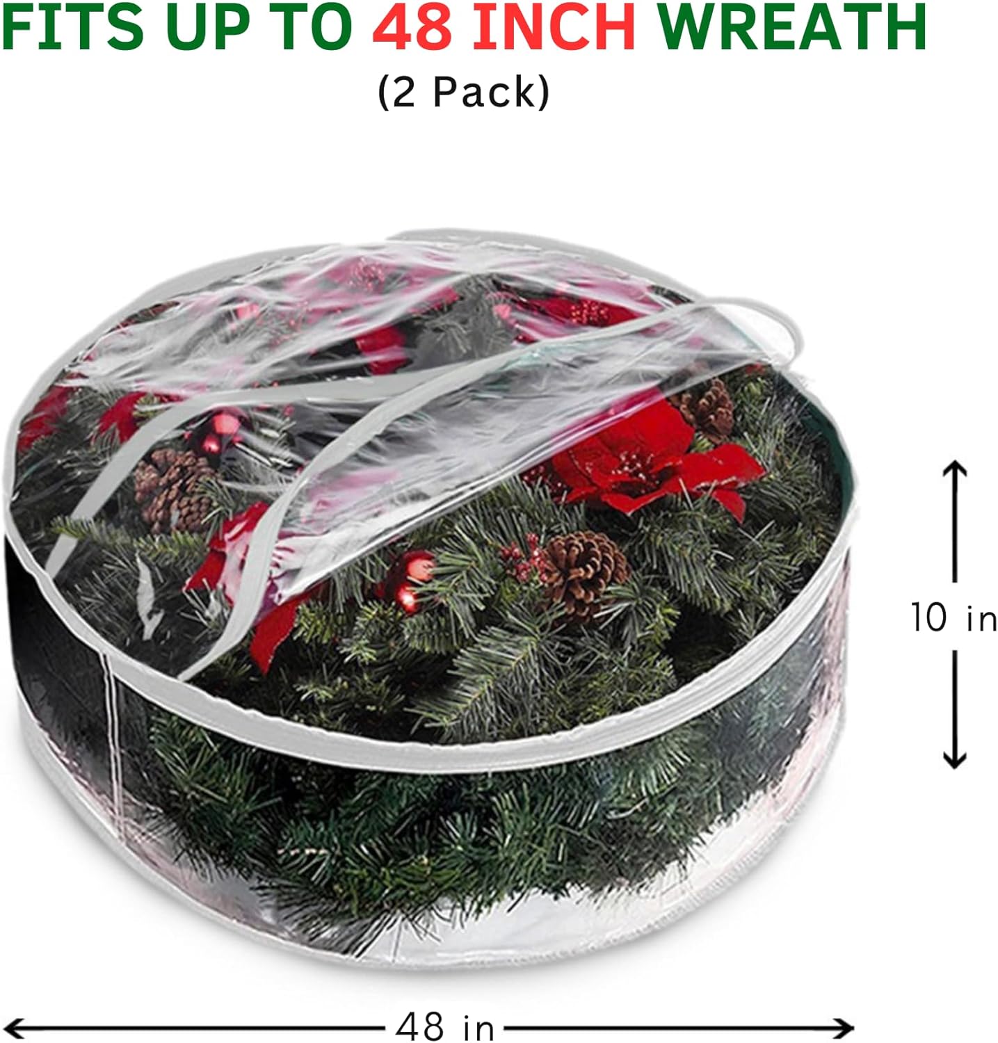 ProPik Christmas Wreath Storage Bag - Waterproof Clear PVC Container | 2-Pack for 48-Inch Wreaths