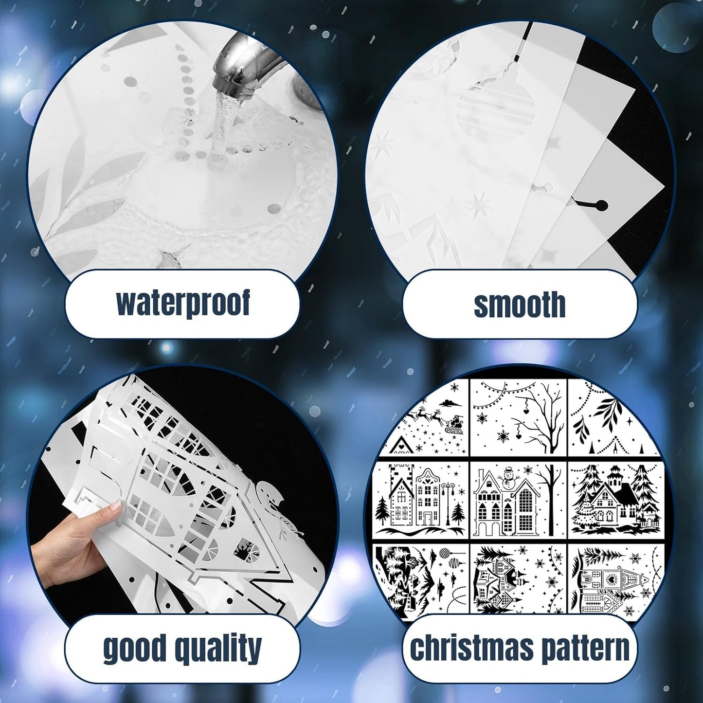 Skiennix 12 Pcs Christmas Stencils - Large Reusable Holiday Templates for DIY Window Decor | 13.78 x 11 Inch