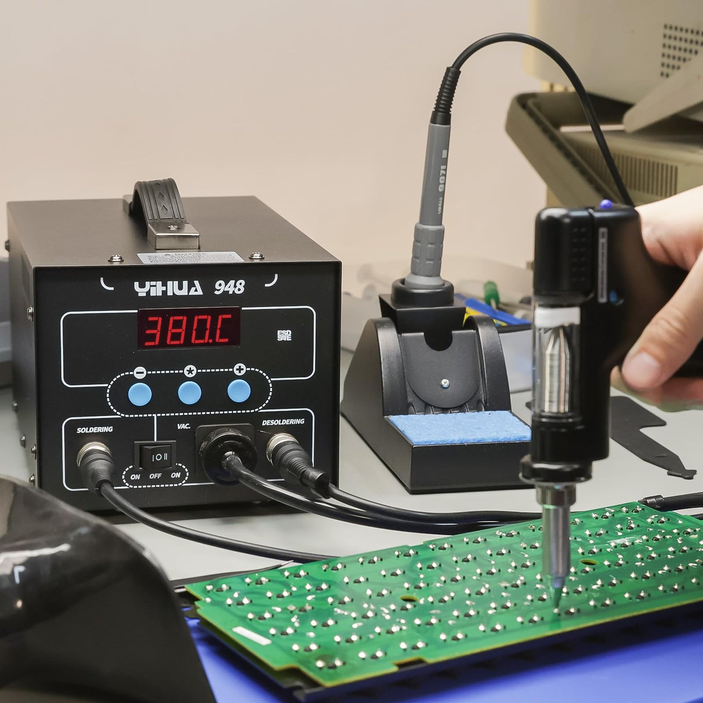 YIHUA 948 Upgraded 2 in 1 ESD Safe 80W Desoldering Station and 60W Soldering Iron- Desoldering Gun and Soldering Station °F /°C