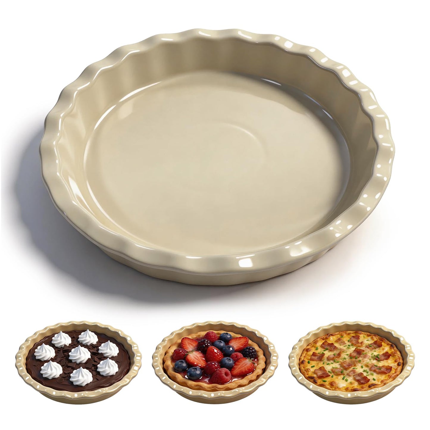 UULENNYM Pie Dish,Pie Dish for Baking – 10.04 Inch Ceramic Baking Dish, Fluted Edge, Round Bakeware for Pies, Quiches, and Desserts, Ideal for Oven Use
