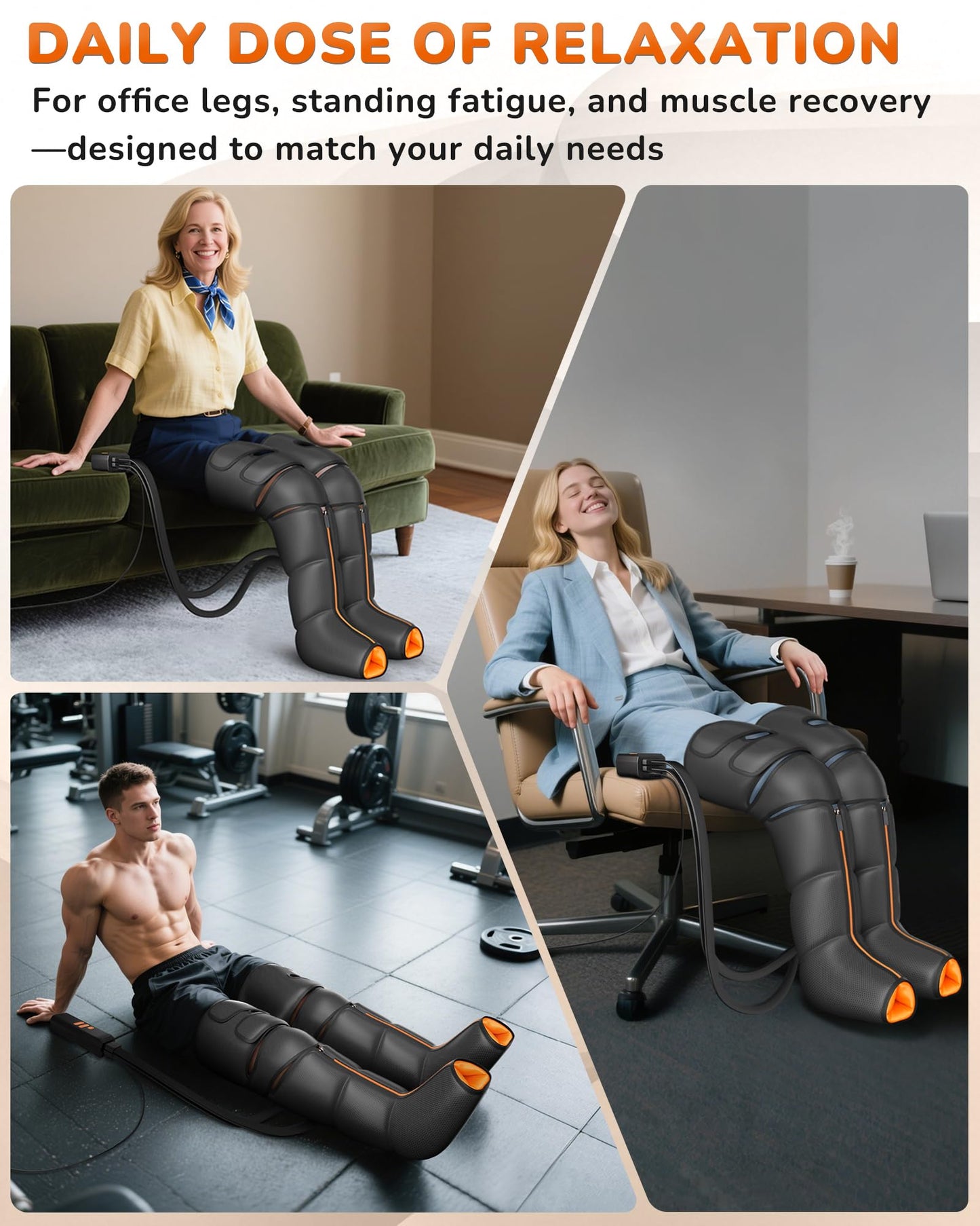 JZBRAIN Leg Massager with Heat and Compression : Foot and Calf Massager for Circulation and Pain Relief, Sequential Compression Boots with 6 Modes, 9 Intensity, 3 Heat - Gifts for Mom, Dad, Him, Her