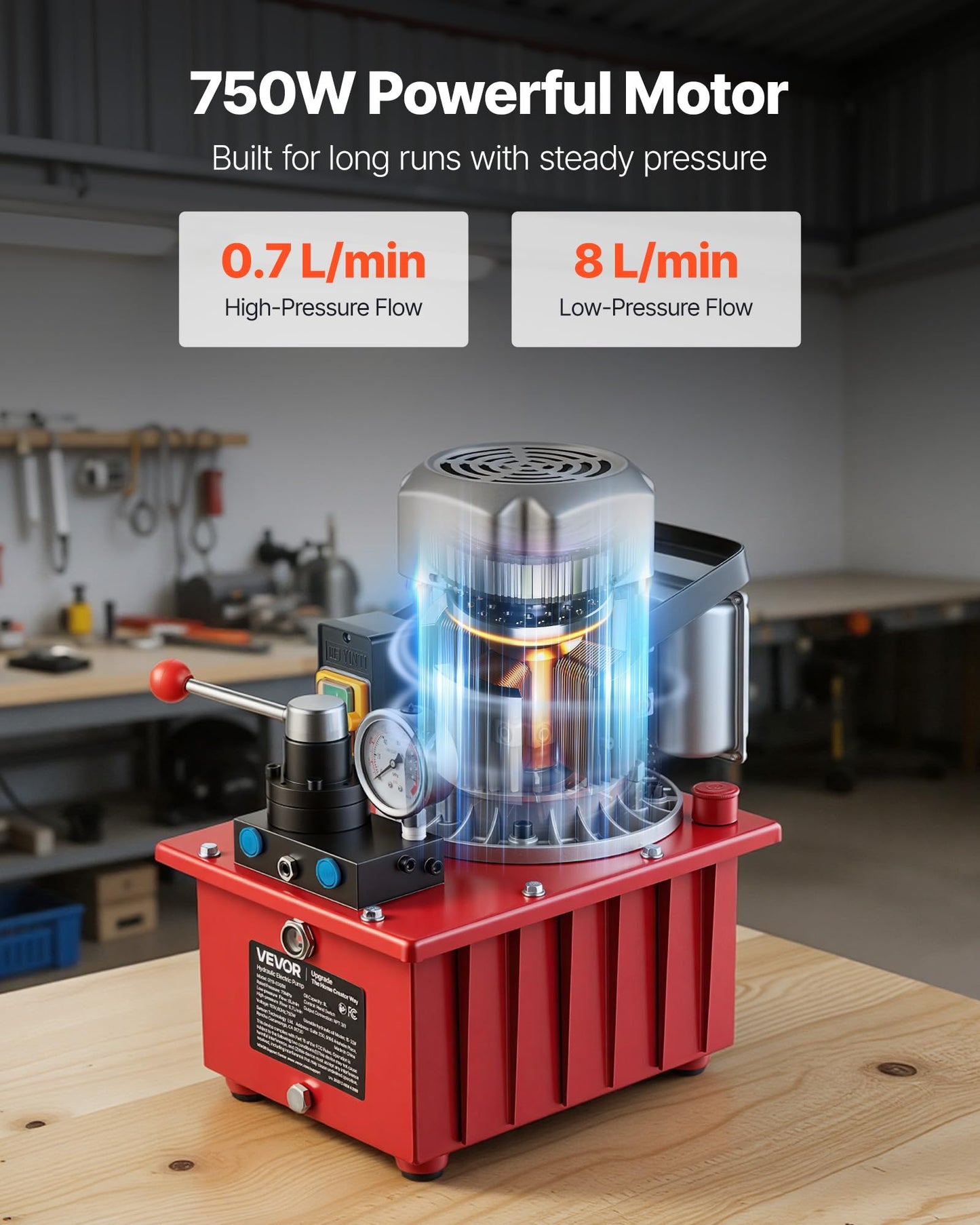 VEVOR Electric Hydraulic Pump, 750W 10,000 PSI, 120V Double Acting Electric Driven Hydraulic Pump Power Pack Unit, with Manual Valve, 2.1 Gallon / 8L, for Punching, Bending, Double Acting Cylinders