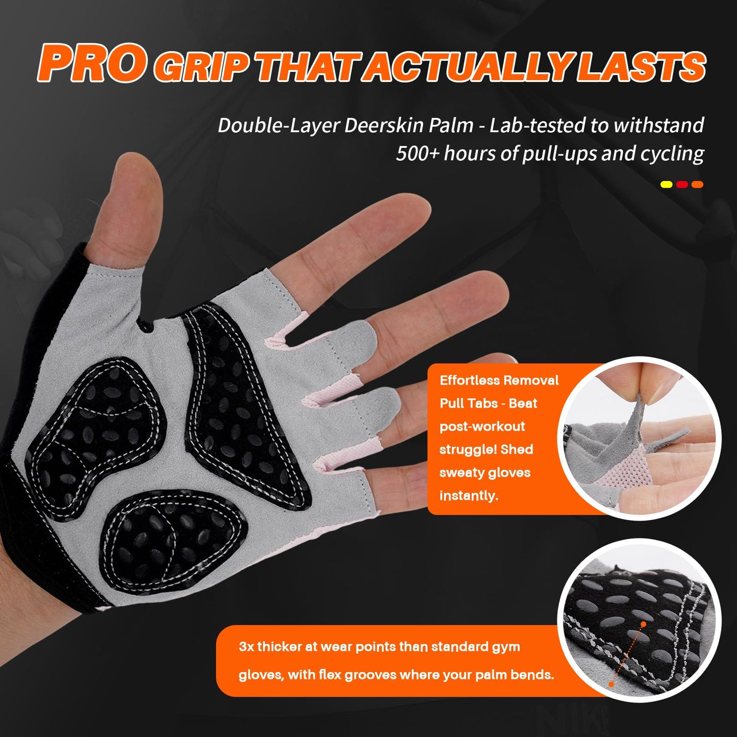 Workout Gloves for Women, Fingerless Weight Lifting Gloves with Full Genuine Suede Palm, Enhanced Grip, Full Palm Protection, Breathable Gym Gloves for Fitness, Training, Cycling, Pull Ups