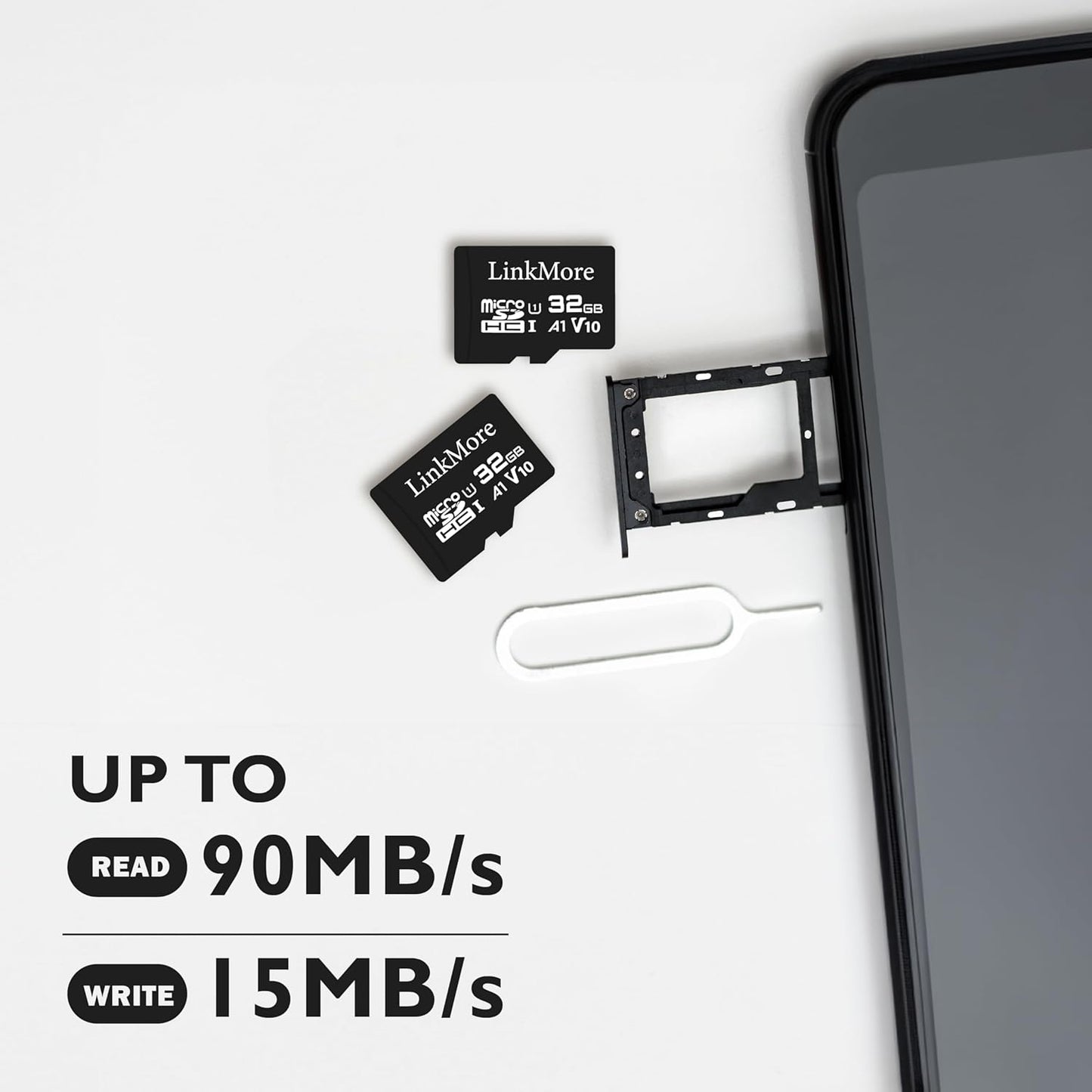 LinkMore XV11 32GB A1, U1, V10, 10 90 MicroSD Flash Memory Card, Micro SDHC Card, UHS-I, Class Compatible, Read Speed