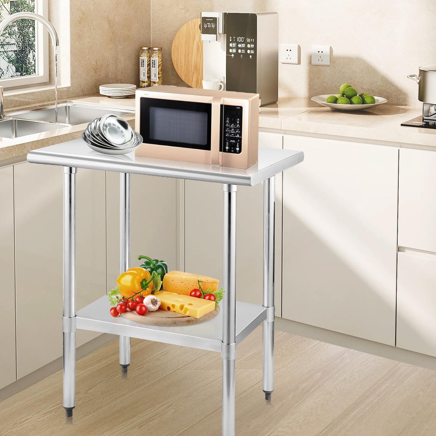 STABLEINK NSF Stainless Steel Small Table 18x30, Metal Prep & Work Table with Adjustable Undershelf, for Commercial Kitchen, Restaurant, Hotel, Bar and Garage
