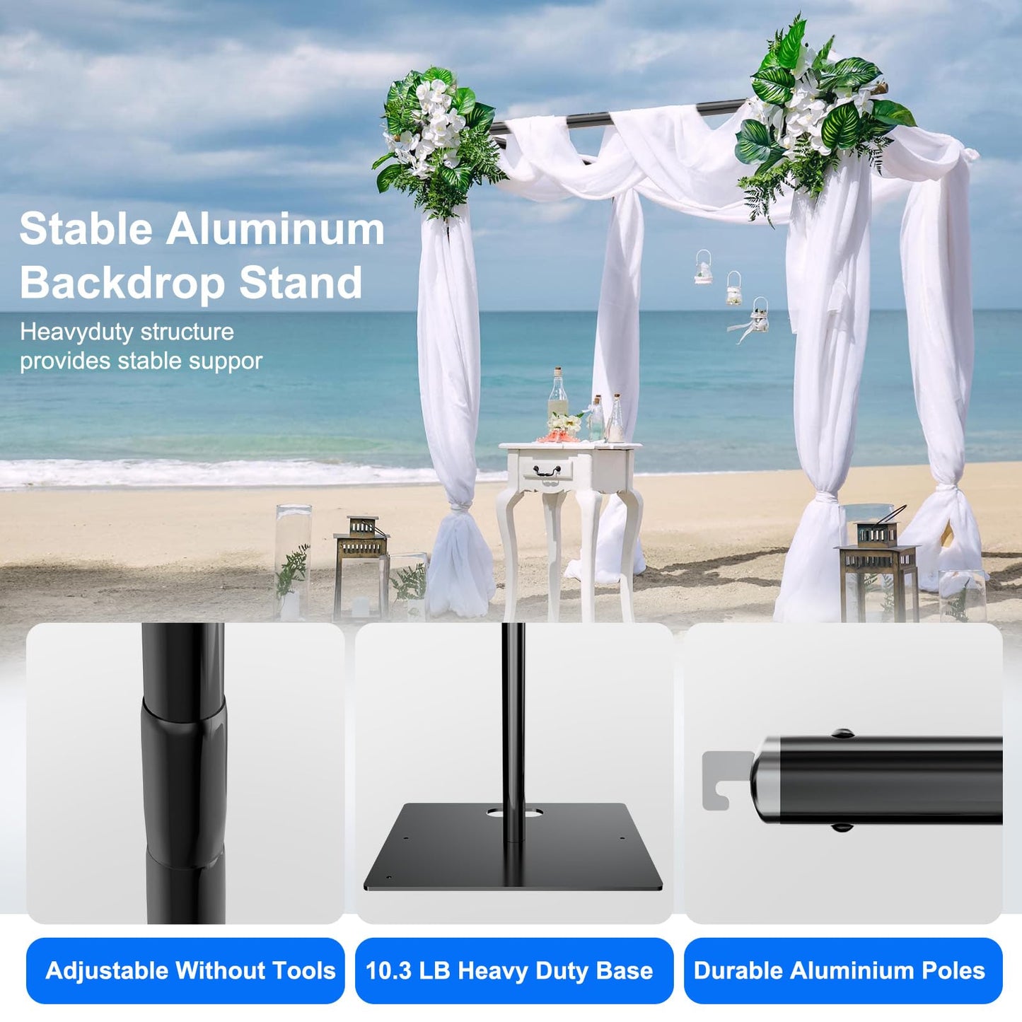 OPYRET Pipe and Drape Backdrop Stand Kit Backdrop Stand For Parties 8ftx10ft Adjustable Photo Backdrop Stand Heavy Duty Background Stand for Wedding Banquet Decorations Black