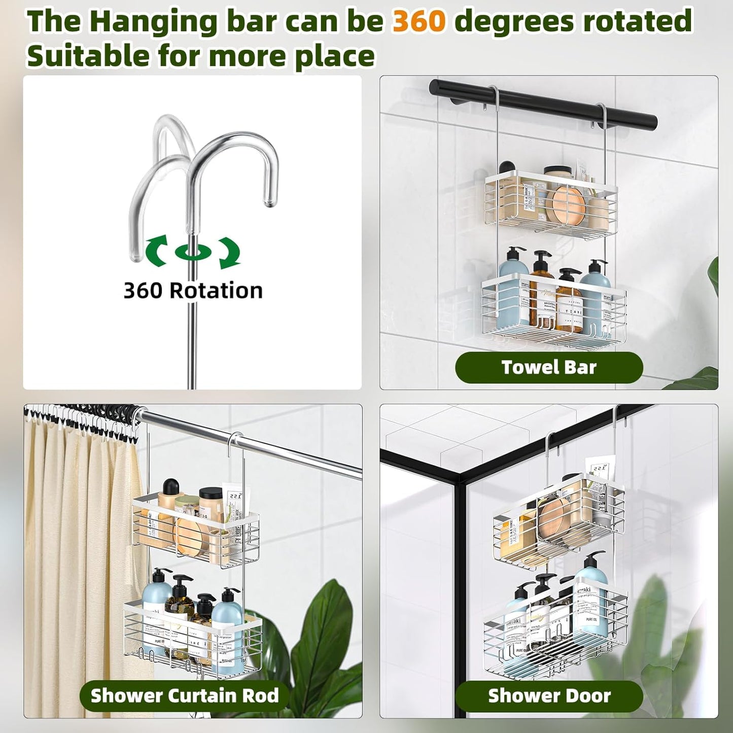 YUOROS Shower Caddy - 2-Tier Over-The-Door Organizer Rack | Rustproof 304 Stainless Steel, Silver Finish