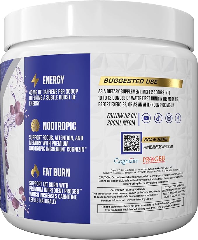 Amino NRG+ BCAA Amino Energy Recovery Powder - Hydration Blend with Electrolytes - Focus Blend for Optimal Performance Support in Men & Women (30 Servings, Juicy Grape)