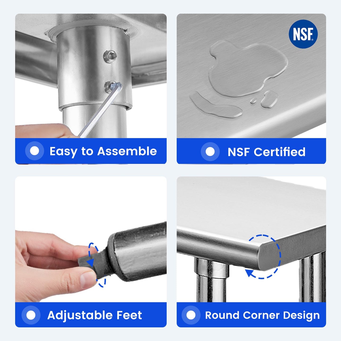 Hally Stainless Steel Table for Prep & Work 30 x 18 Inches, NSF Commercial Heavy Duty Table with Undershelf and Galvanized Legs for Restaurant, Home and Hotel
