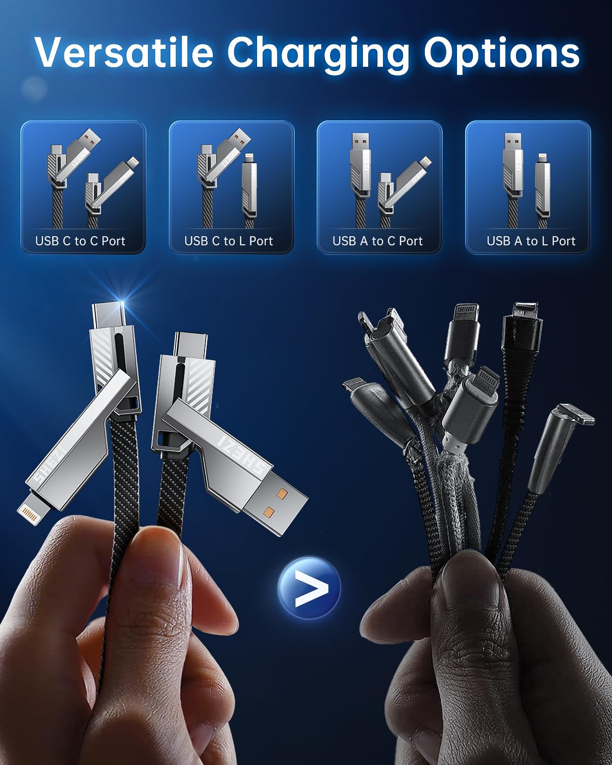 4-in-1 60W iPhone/Samsung/iPad,3FT [One is Enough] Compatible with USB C to Lightning Cable, High-Speed Charging & Fast
