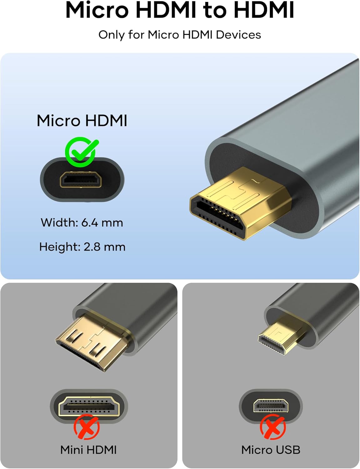 BRV Explorer 4K 4K@60Hz 3D Dolby 5/4, Micro HDMI to HDMI Adapter, Micro HDMI Cable Adapter, Nylon Braided HDR ARC