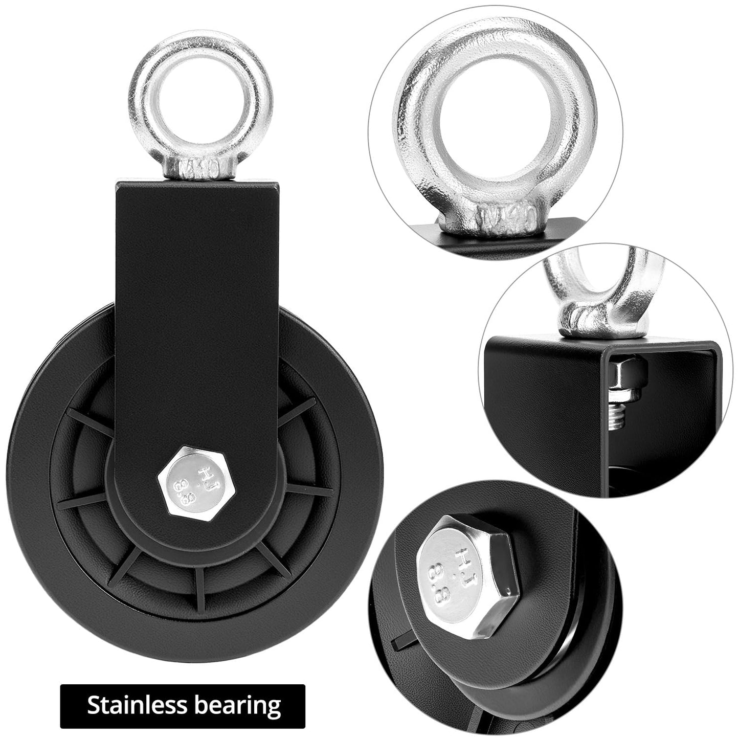 QWORK Gym Pulley Wheel Set, 2 Sets Cable Pulley with Swing Strap Carabiner – 330 lbs Capacity