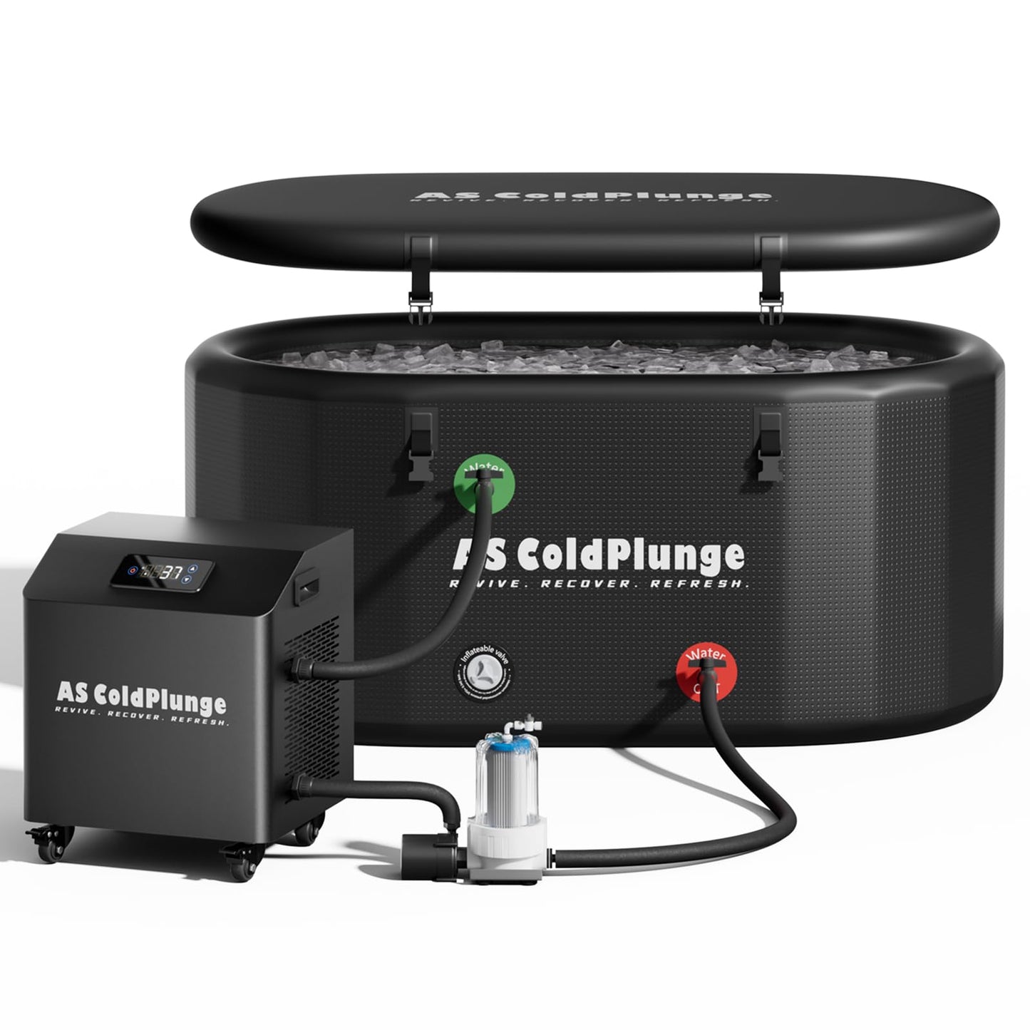 AS ColdPlunge 1HP Ice Bath Chiller & Cold Plunge Tub Bundle, 216 Gal Insulated Ice Bath Tub, External Pump & Filtration, Cold Plunge Tub with Water Chiller for Cold Therapy Recovery Indoor & Outdoor