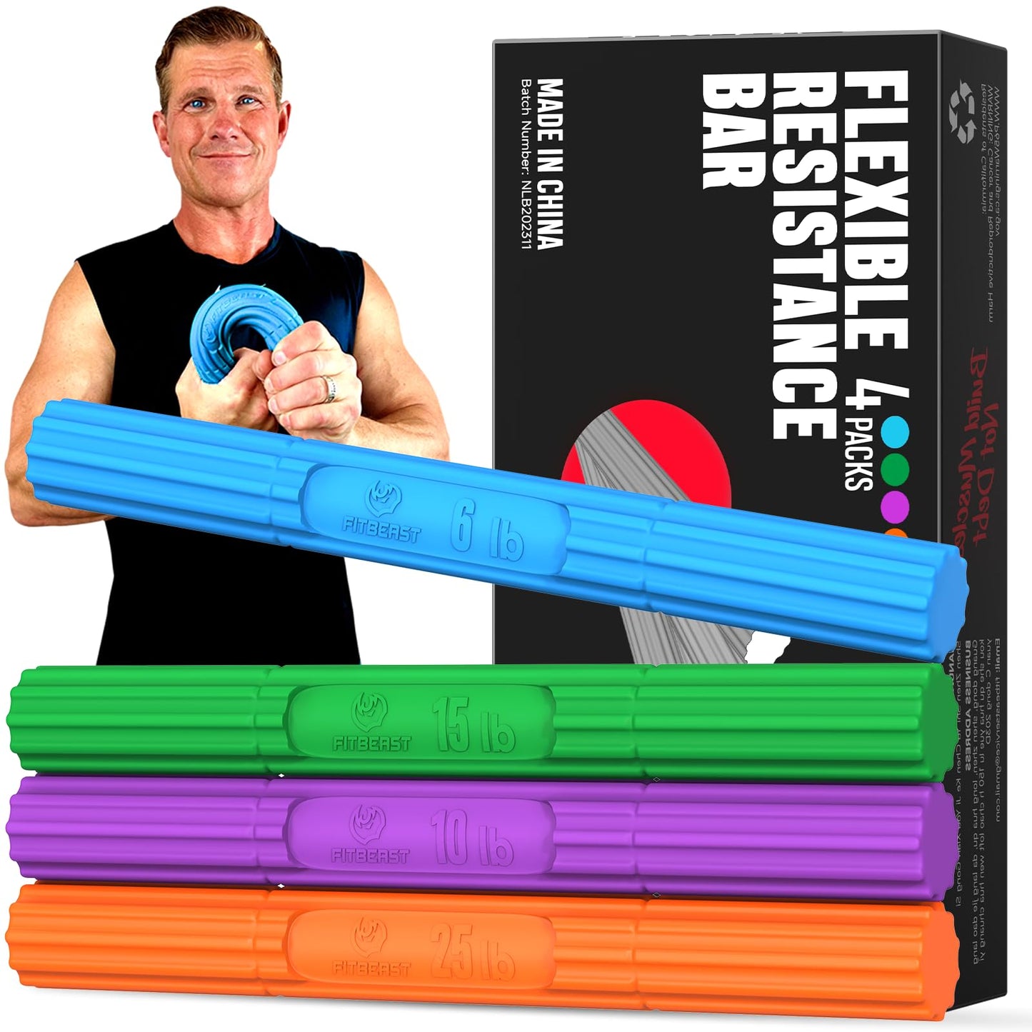 FitBeast Flex Therapy Bar, Tennis Elbow Therapy Bar - Ideal for Relieve Tendonitis Pain & Improve Grip Strength, Fitness Resistance Bar for Golfers Elbow & Tendinitis, Twist Bar for Physical Therapy