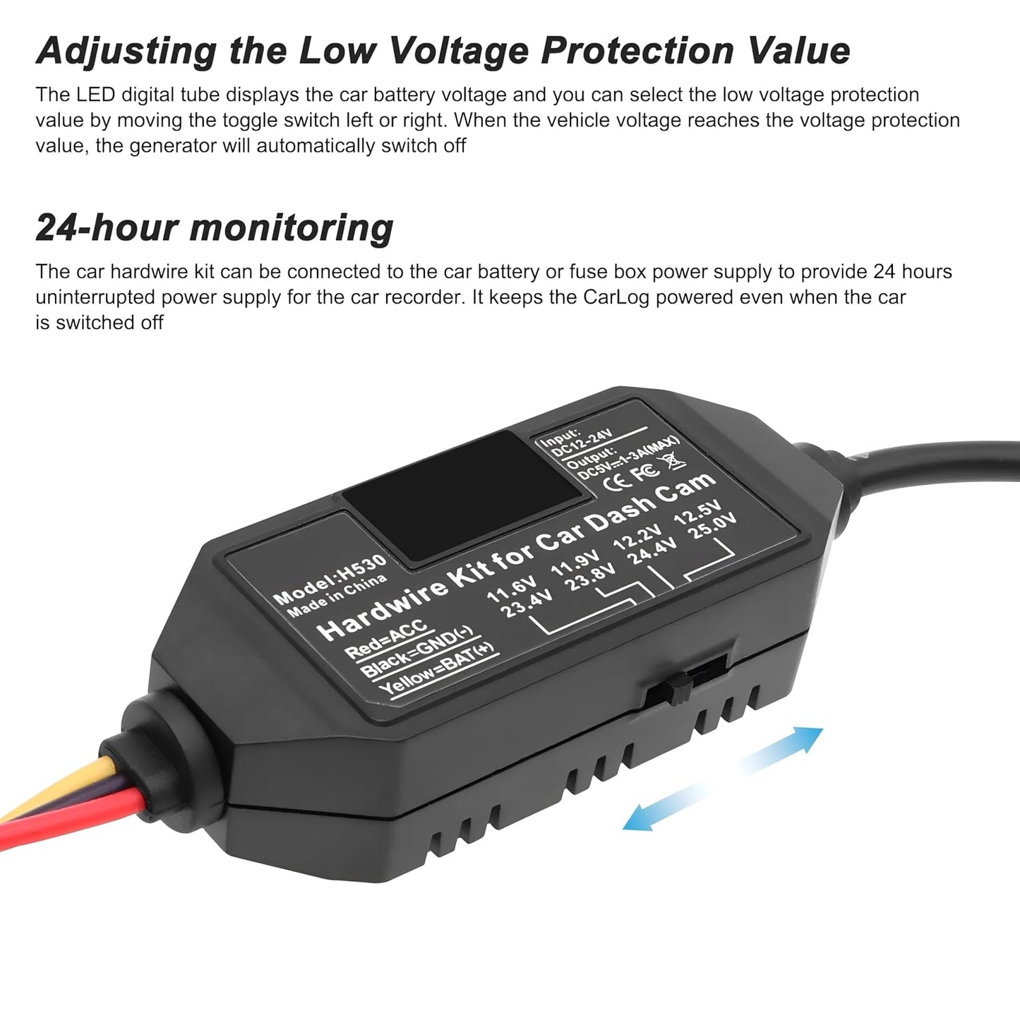 12V-24V 5V 3A 11.5ft MEIRIYFA Dash Cam Acc Hardwire Kit Micro USB Hard Wire Kit Fuse to DC Dashboard Car Camera Charger
