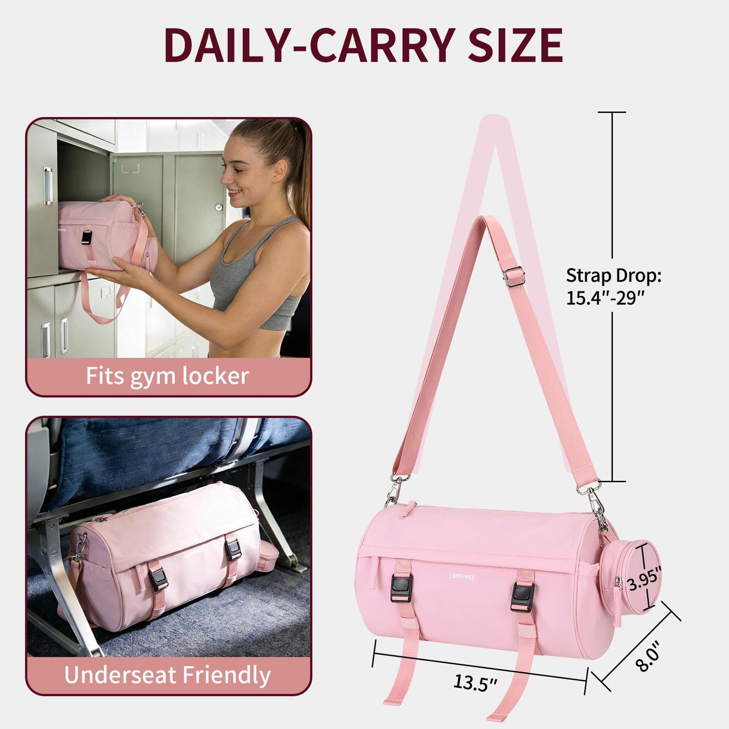 LAIMEIWEE Small Gym Bag for Women Men, 11L Compact Workout Yoga Bag with Wet Pocket and Yoga Mat Holder, Mini Sport Duffle Bags for Dance, Pilates, Ballets, Swimming, Travel (Pink)