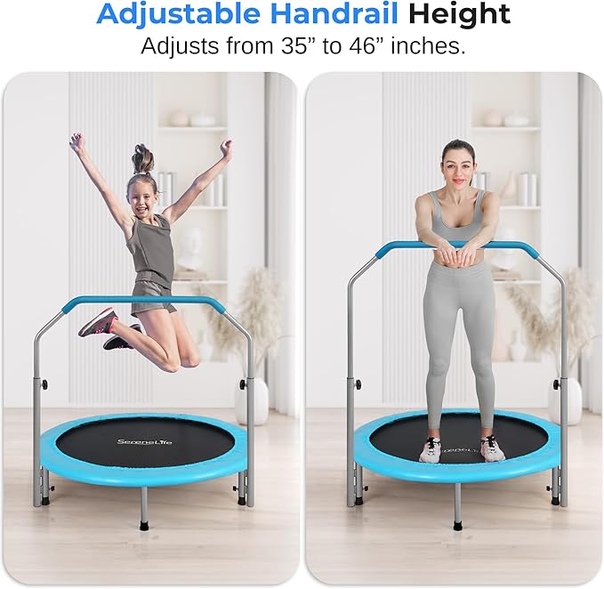 SereneLife 36/40" Foldable Mini Trampoline - Compact Fitness Trampoline for Kids Adults, Exercise Rebounder with Foam Handle, Indoor/Garden Workout Equipment, Max Load 150/220 lbs