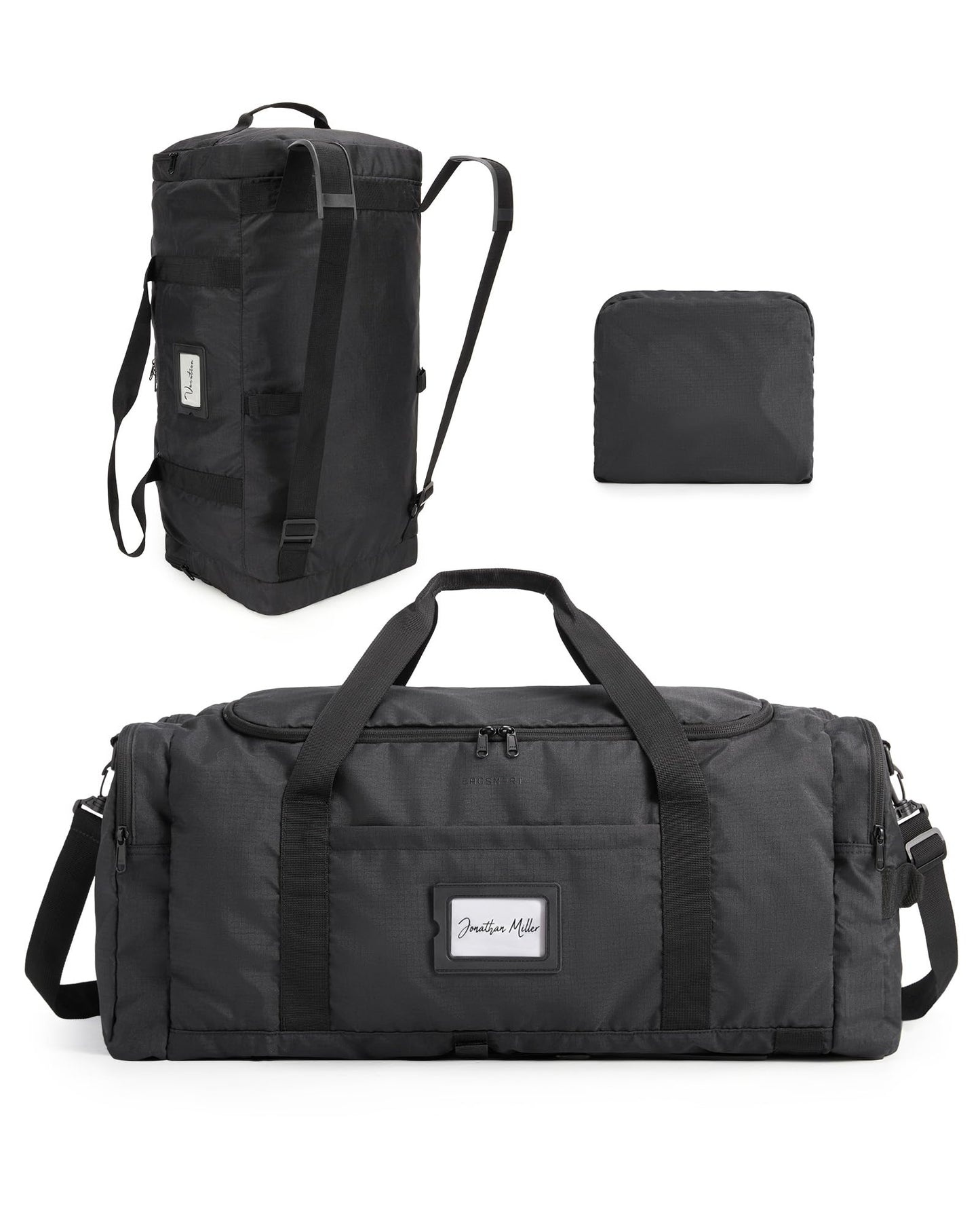 BAGSAMRT 60L Foldable Duffle Bag for Travel, Large Travel Duffel Bag for Men, 4 in 1 Travel Backpack, Carry on Weekender Bag, Black