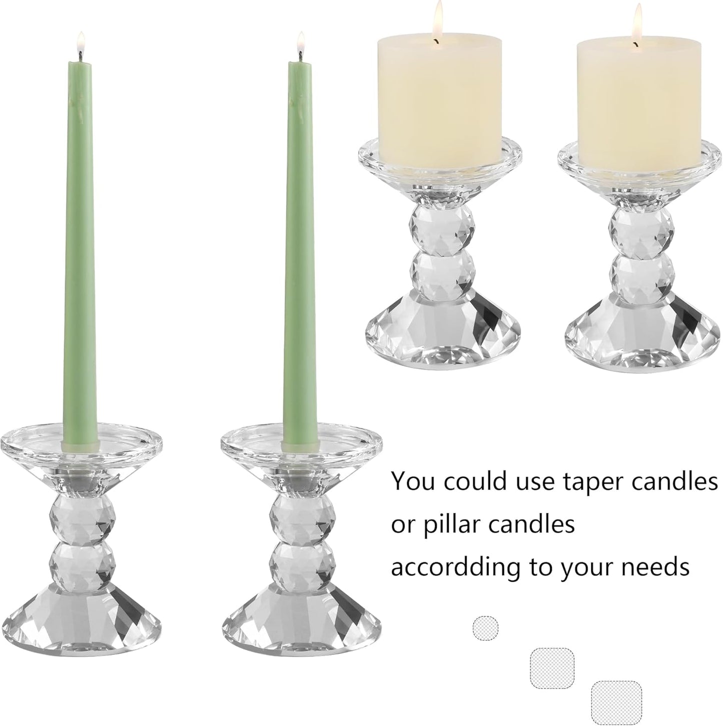 Skiennix Crystal Candle Holders - Elegant Clear Taper & Pillar Candlesticks | 4.9in Tall, Perfect for Weddings & Dining Decor
