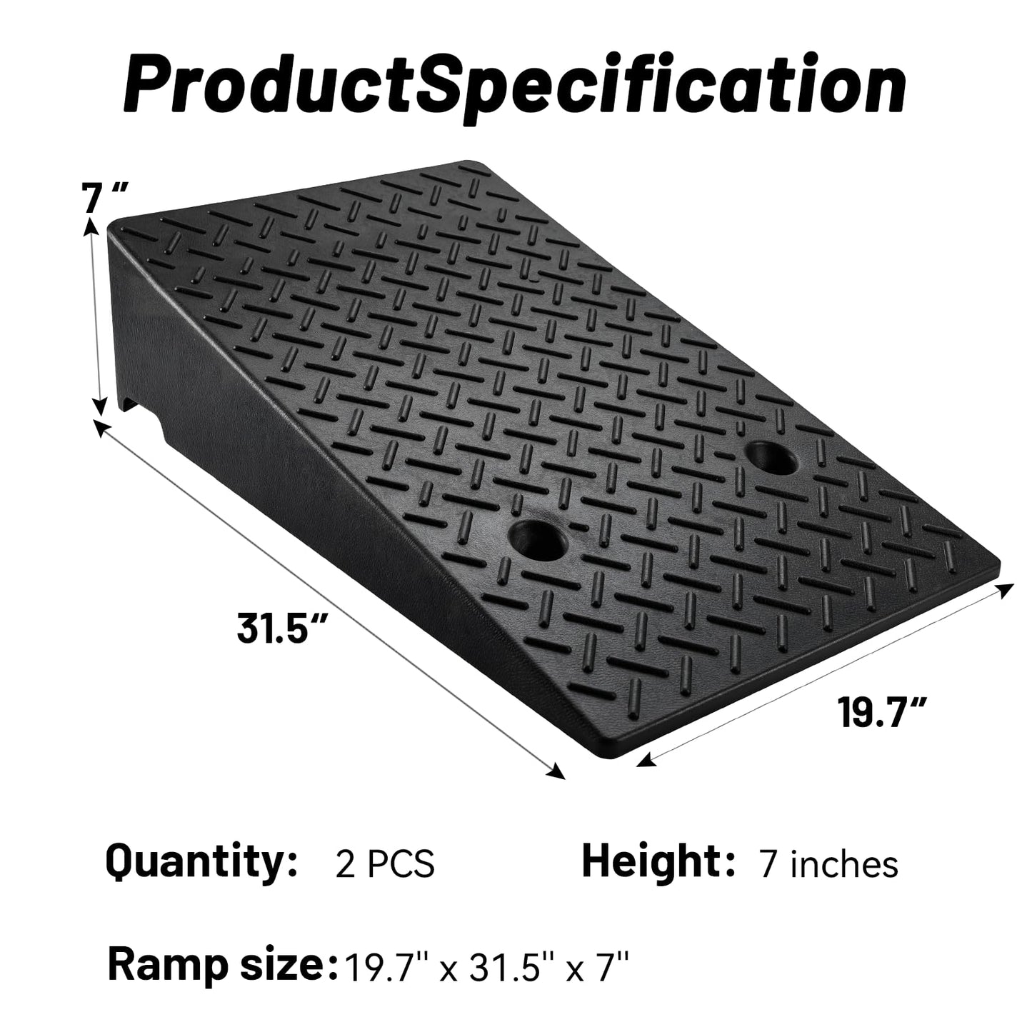 2 Pack Rubber Curb Ramps Driveway ramp, 7" H,19.7" L,31.5" W, Heavy Loading (7714LB)/3.5Ton Capacity, shed, Threshold, Motorcycle, Loading, Bikes, Wheelchairs Ramps