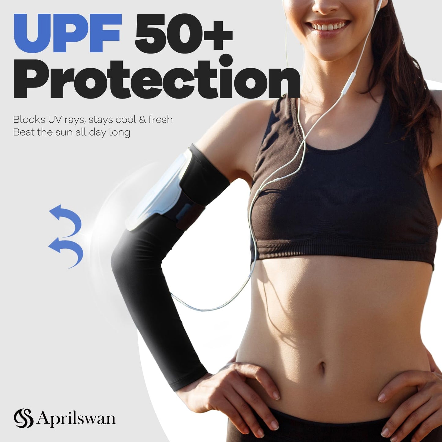Aprilswan Arm Sleeves, UV Sun Protection Sports Non Slip Compression Cover for Men/Women 1 Pair Black
