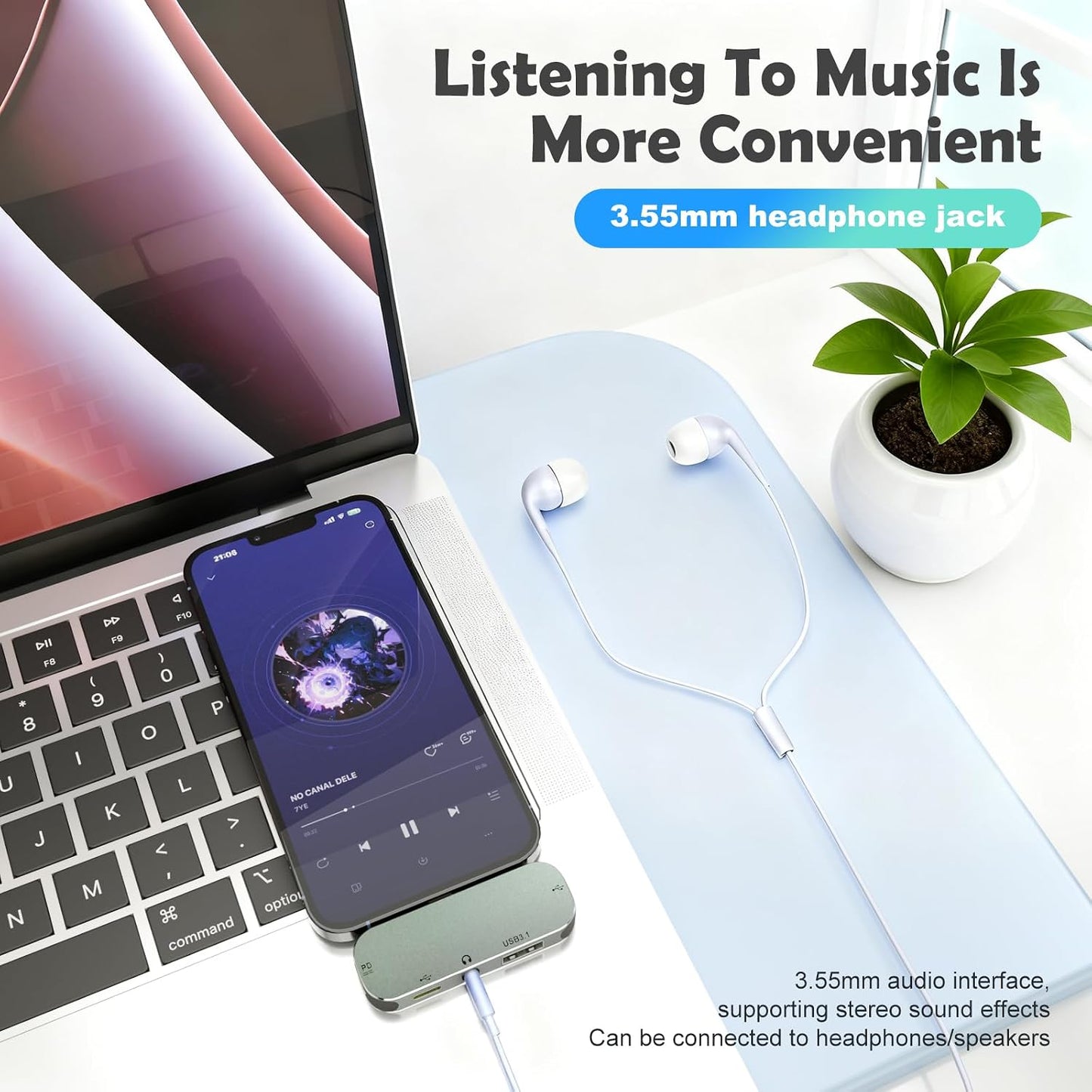 TPYoimay 5-in-1 PD3.0 3.55 USB3.1 10Gbps, USB TYPE-C docking station supports charging, Type-C interface headphone