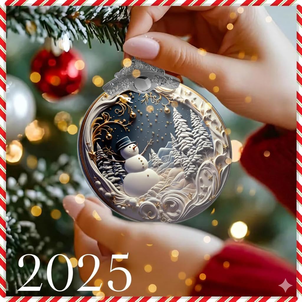 Skiennix Christmas Ornaments - Unique 4-Inch Snowman Acrylic Art for Holiday Decor & Car Interiors