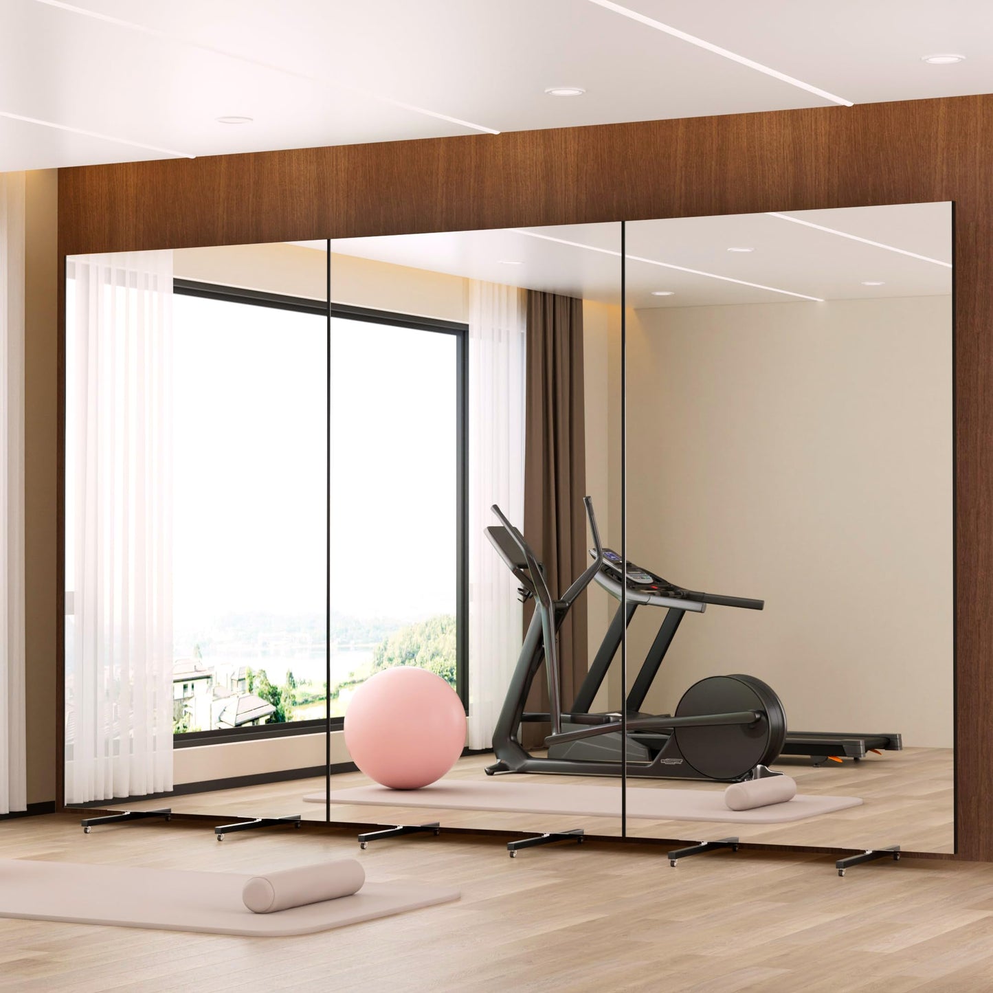 brisafe NanoMirror Non-Glass 118" x 71" Extra Large Mobile Dance Mirror with Wheels, Shatterproof Nano Film Rolling Gym Mirror for Studio, Yoga, Pilates, School & Home Gym, Black