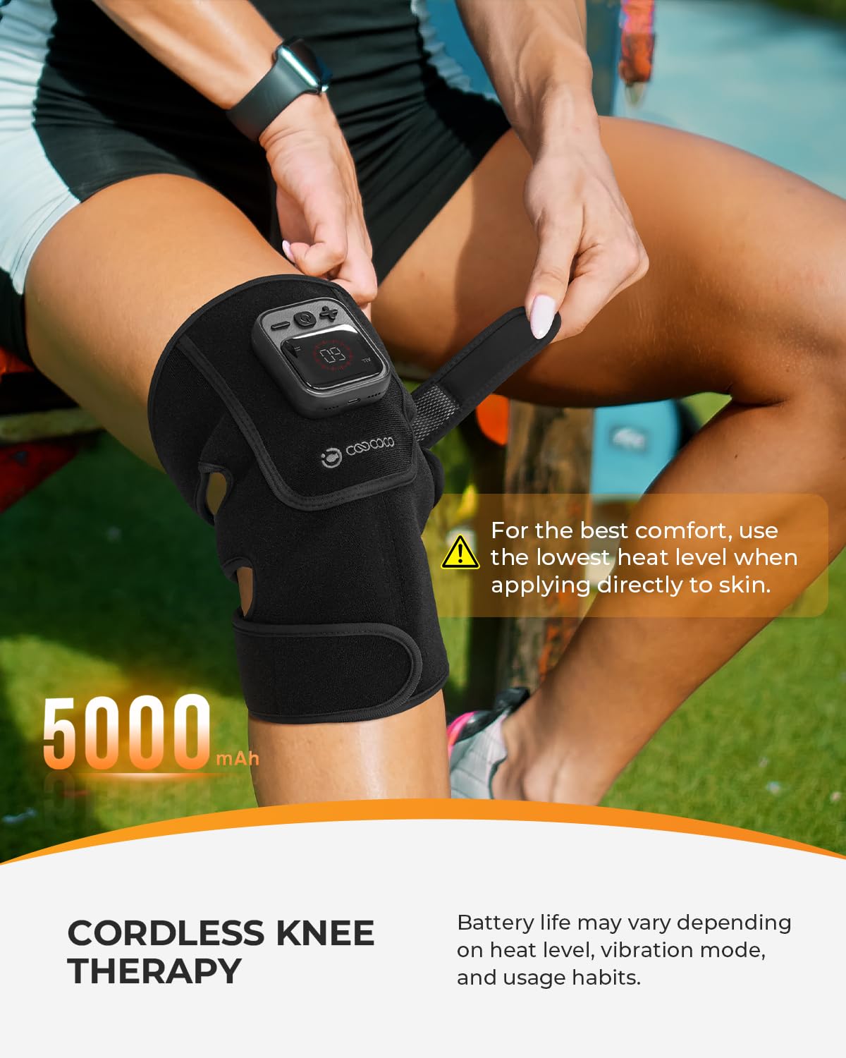 CooCoCo Red Light Therapy Knee Massager, Knee Pain Relief, Cordless 5000mAh Heated Knee Brace, 2026 Upgraded FSA Eligible Knee Heating Pad for Men Women, 70pcs Bead, 660nm & 850nm